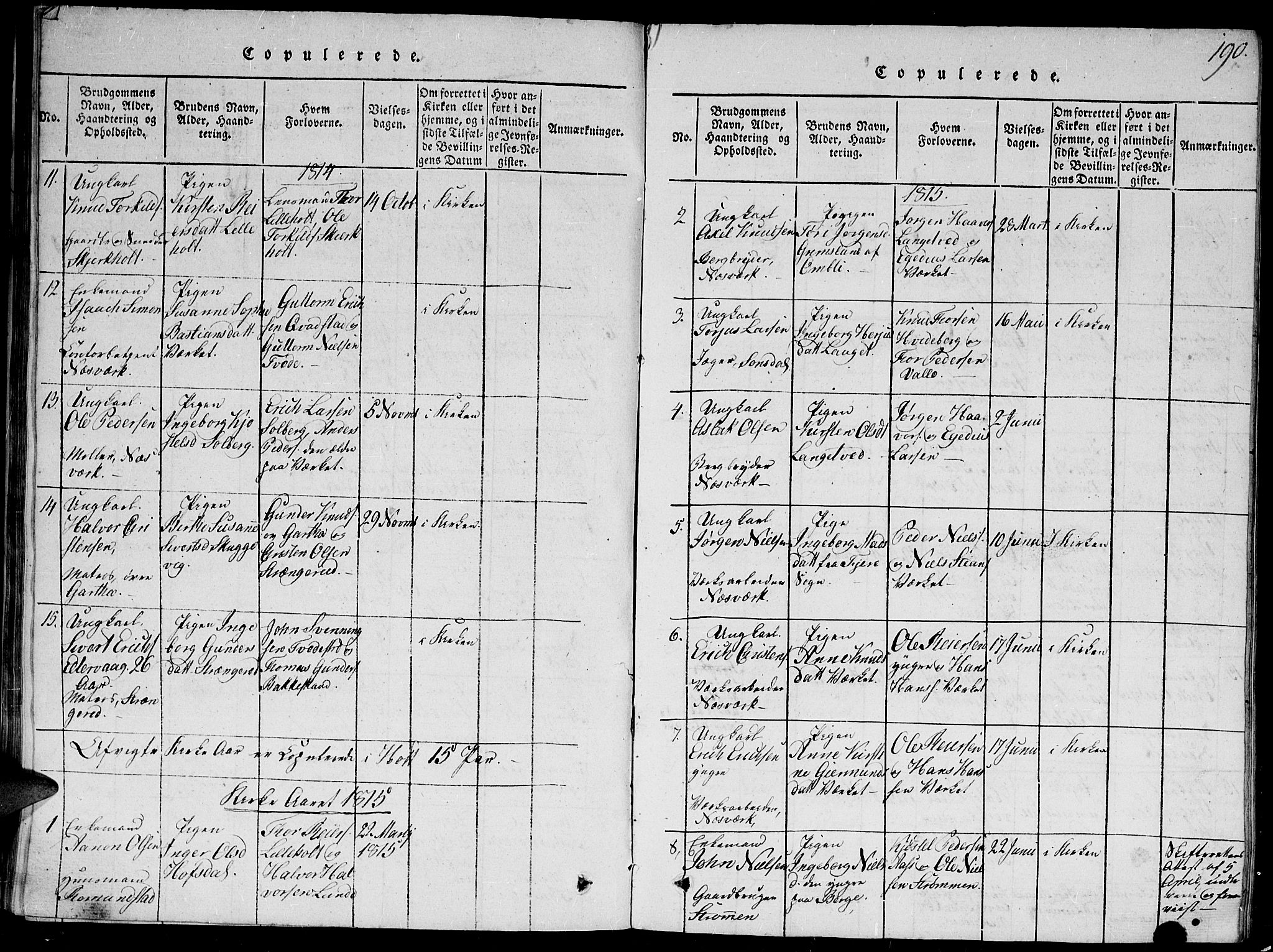 Holt sokneprestkontor, AV/SAK-1111-0021/F/Fb/L0006: Parish register (copy) no. B 6, 1813-1823, p. 190