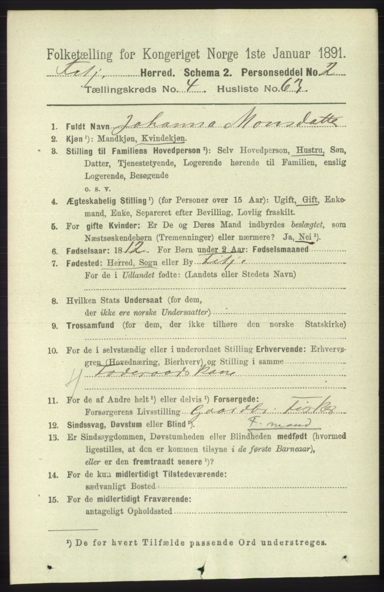 RA, 1891 census for 1222 Fitjar, 1891, p. 1674