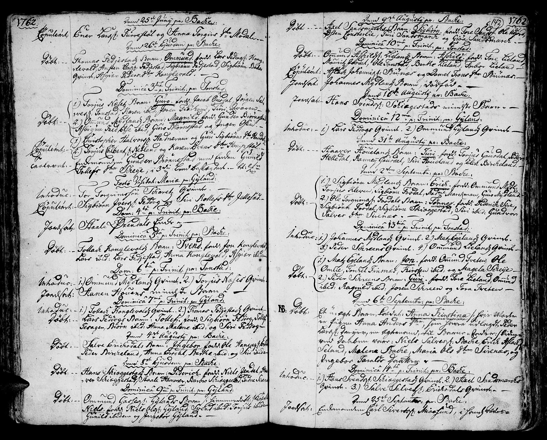 Bakke sokneprestkontor, AV/SAK-1111-0002/F/Fa/Faa/L0001: Parish register (official) no. A 1, 1741-1780, p. 142