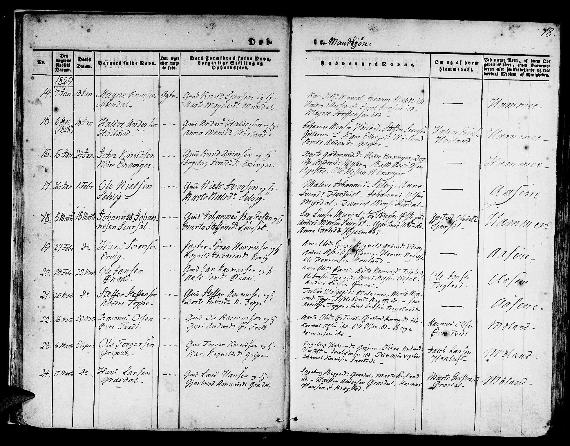 Hamre sokneprestembete, AV/SAB-A-75501/H/Ha/Haa/Haaa/L0011: Parish register (official) no. A 11, 1826-1834, p. 18