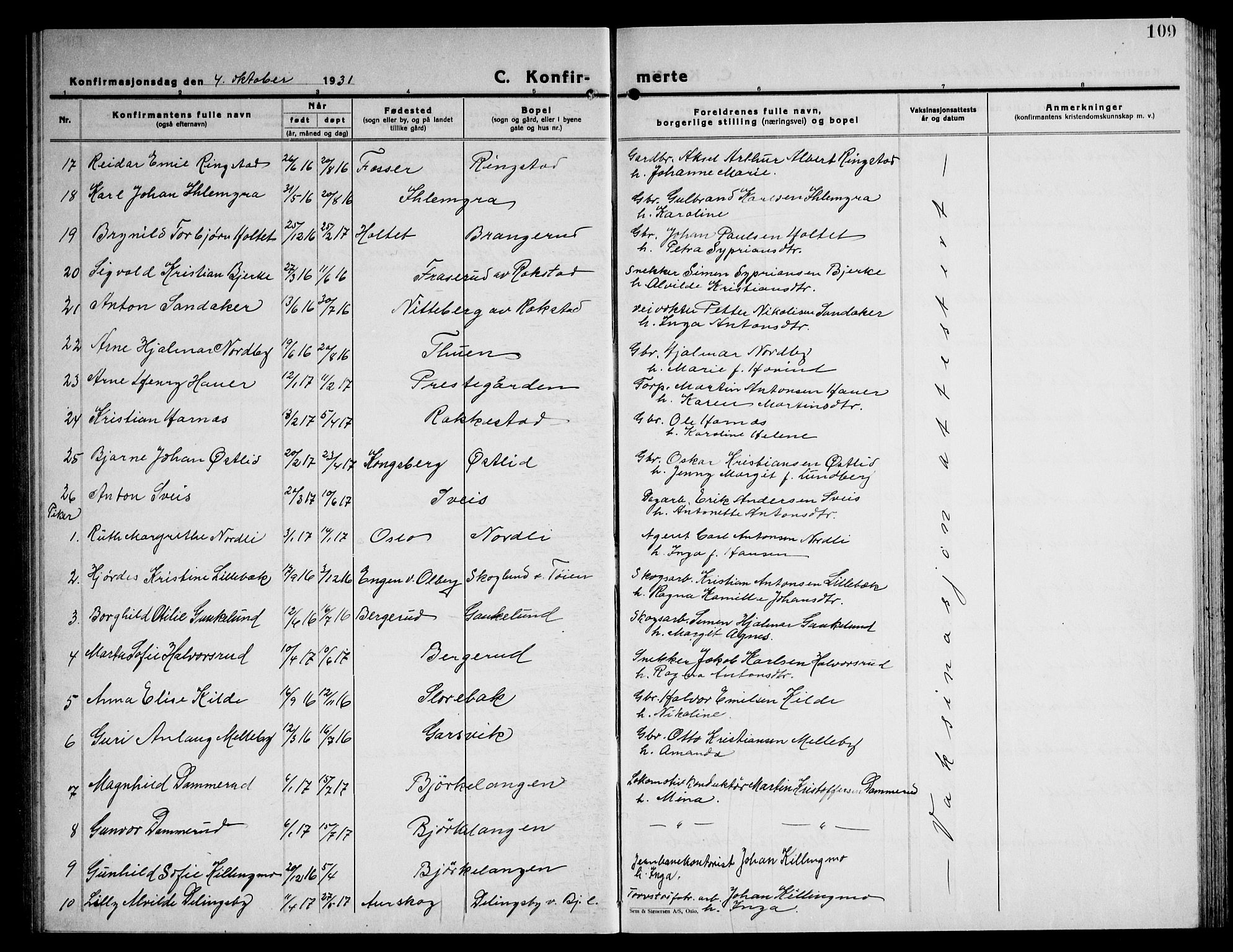 Høland prestekontor Kirkebøker, SAO/A-10346a/G/Ga/L0009: Parish register (copy) no. I 9, 1930-1951, p. 109