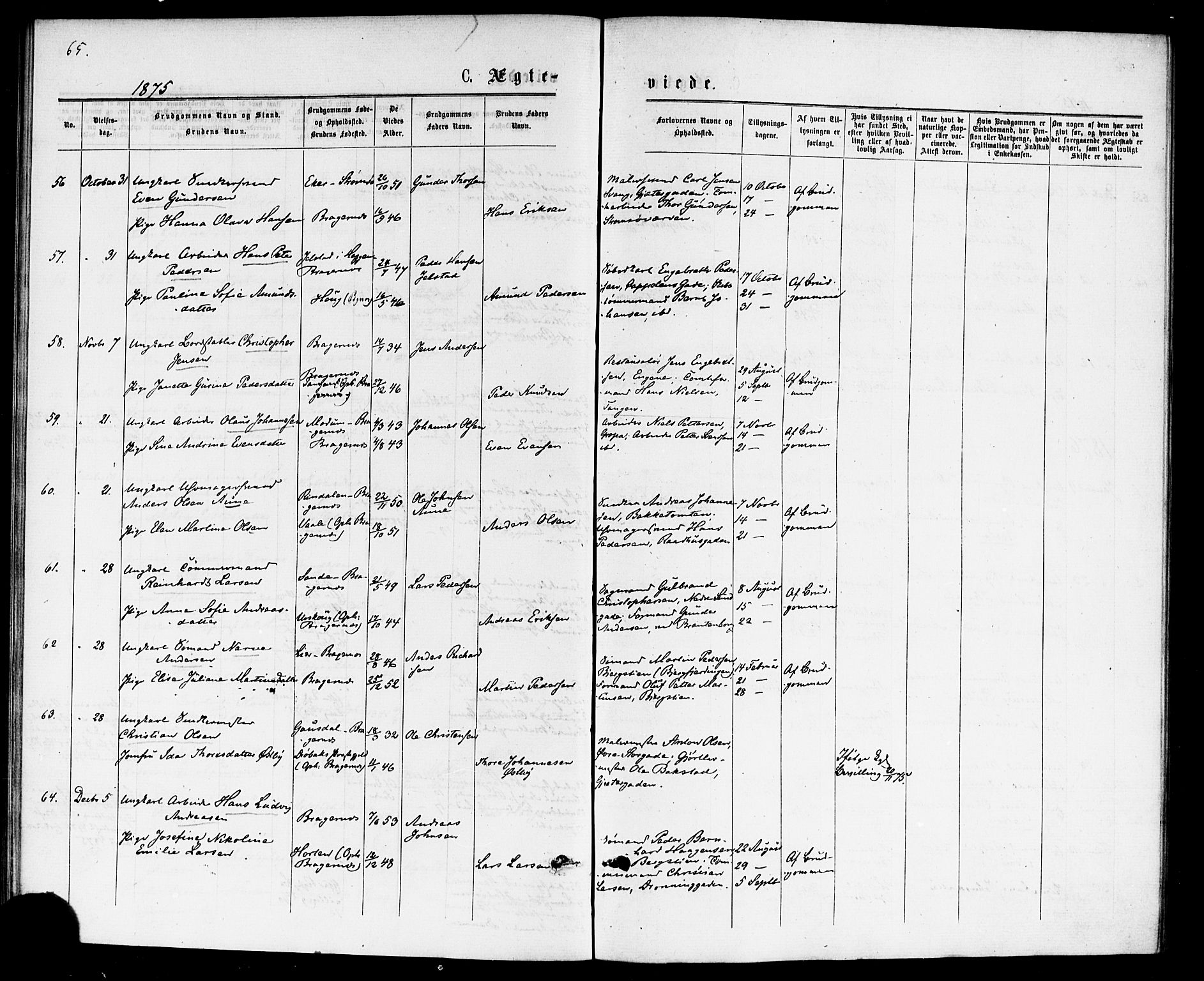 Bragernes kirkebøker, SAKO/A-6/F/Fc/L0004: Parish register (official) no. III 4, 1875-1877, p. 65