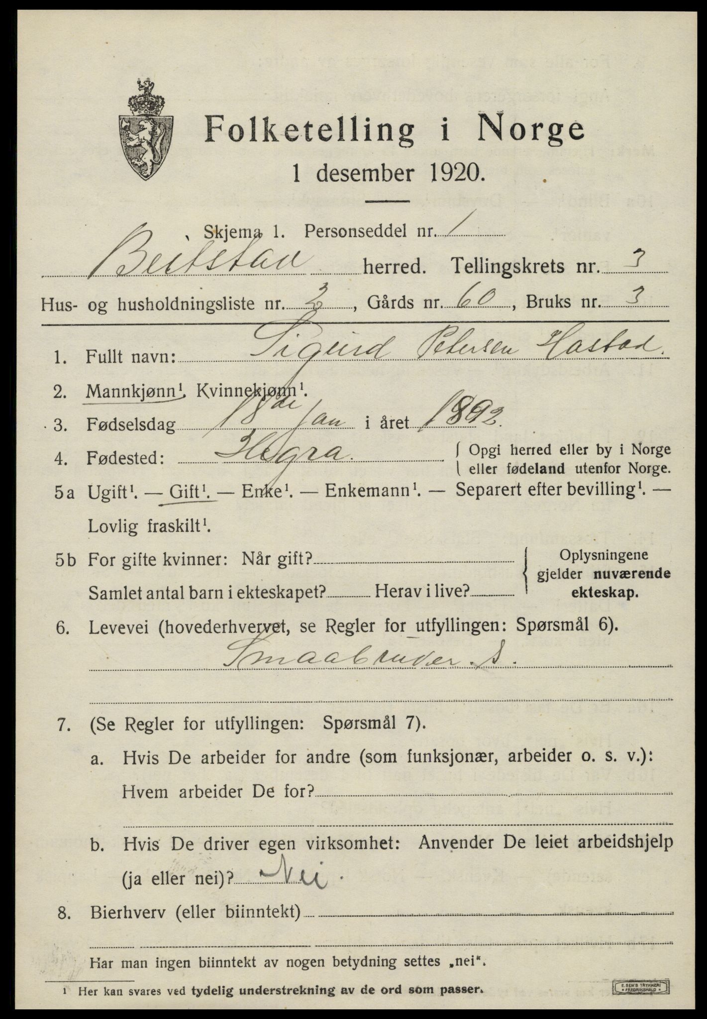 SAT, 1920 census for Beitstad, 1920, p. 2383