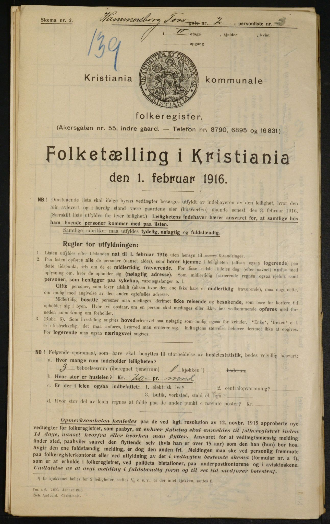 OBA, Municipal Census 1916 for Kristiania, 1916, p. 34991