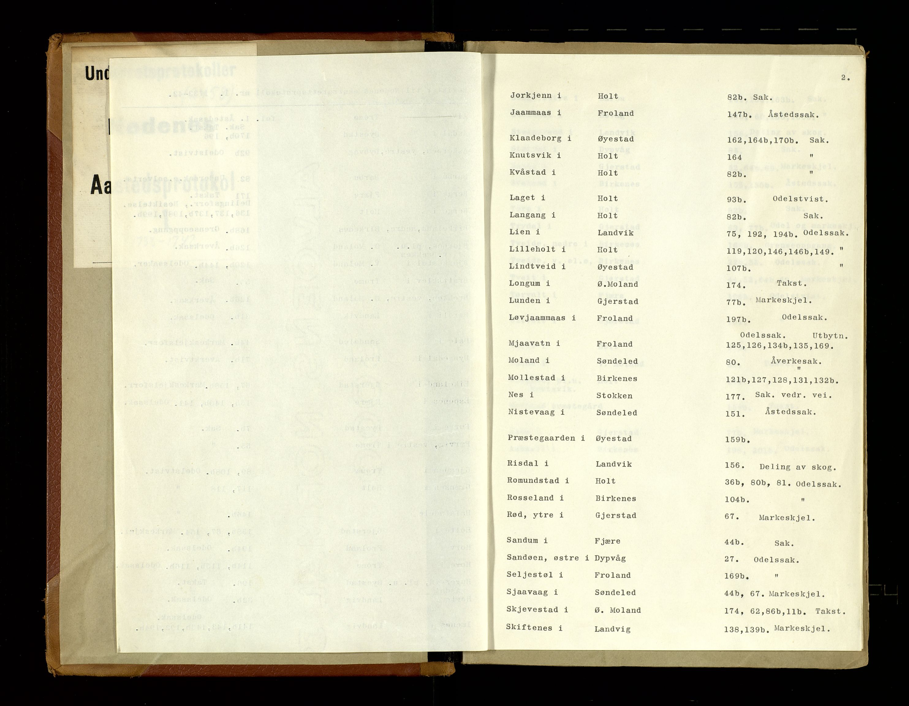 Nedenes sorenskriveri før 1824, SAK/1221-0007/F/Fb/L0001: Ekstrarettsprotokoll med register nr 1, 1733-1742