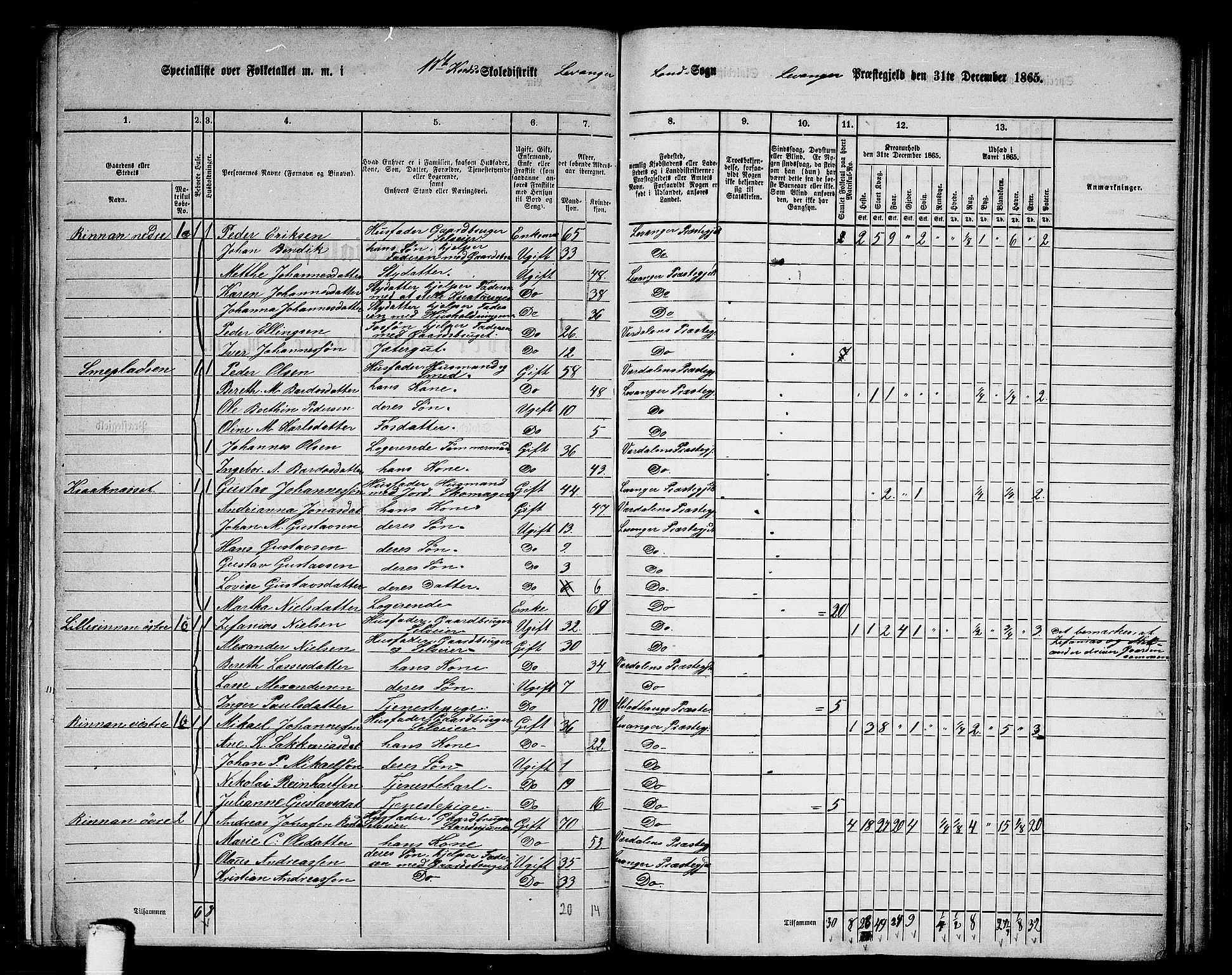 RA, 1865 census for Levanger/Levanger, 1865, p. 6