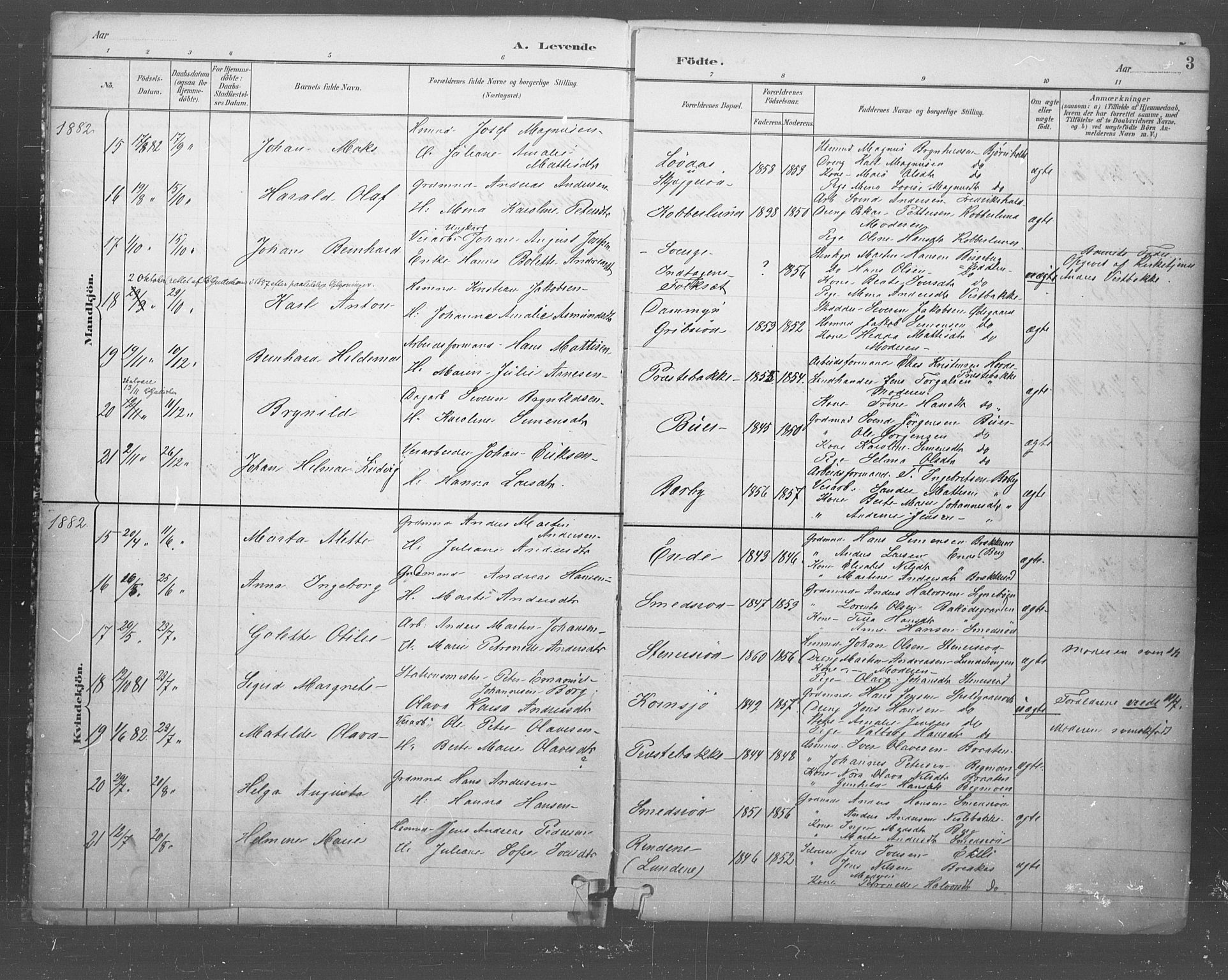 Idd prestekontor Kirkebøker, AV/SAO-A-10911/F/Fb/L0002: Parish register (official) no. II 2, 1882-1923, p. 3