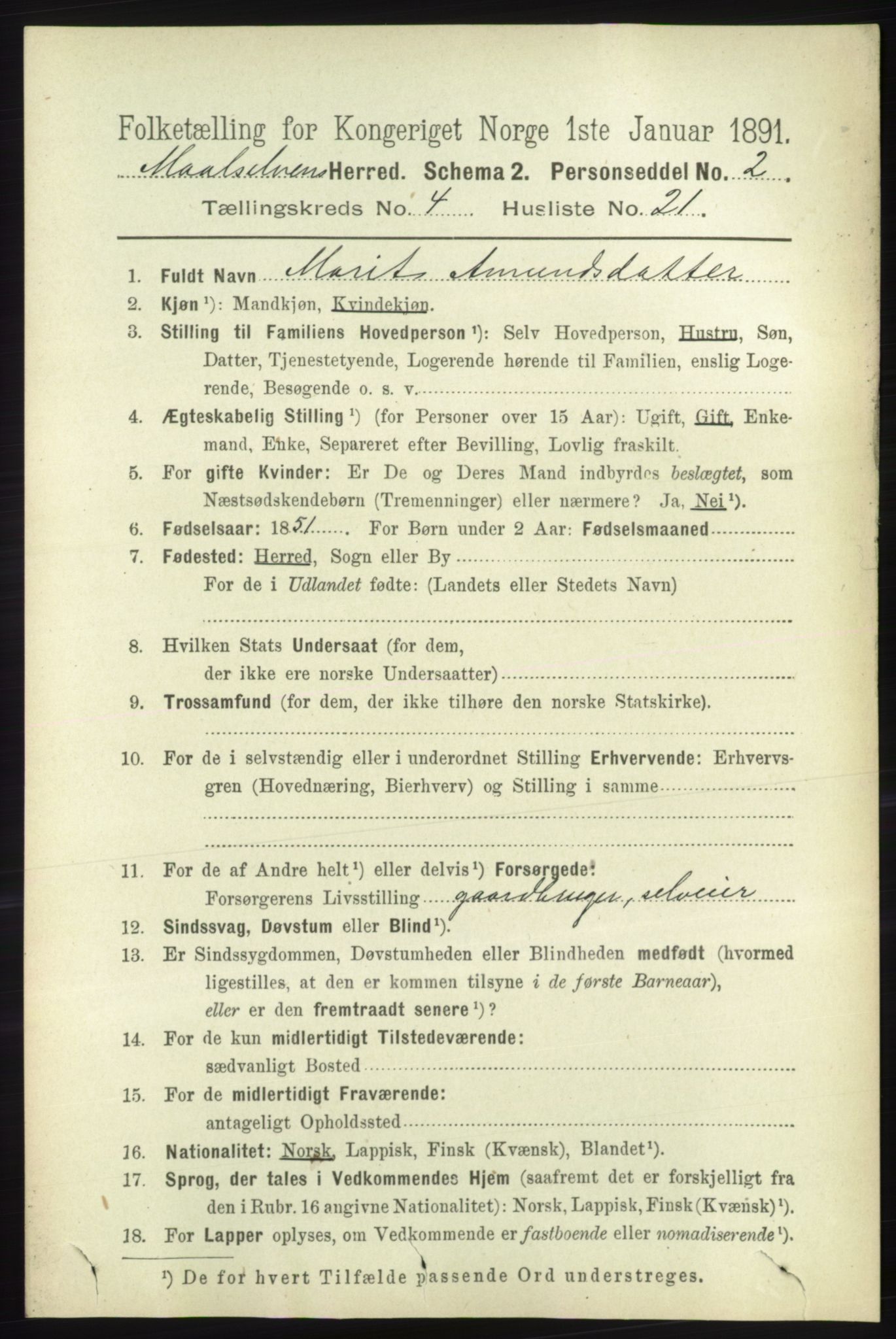 RA, 1891 census for 1924 Målselv, 1891, p. 1217