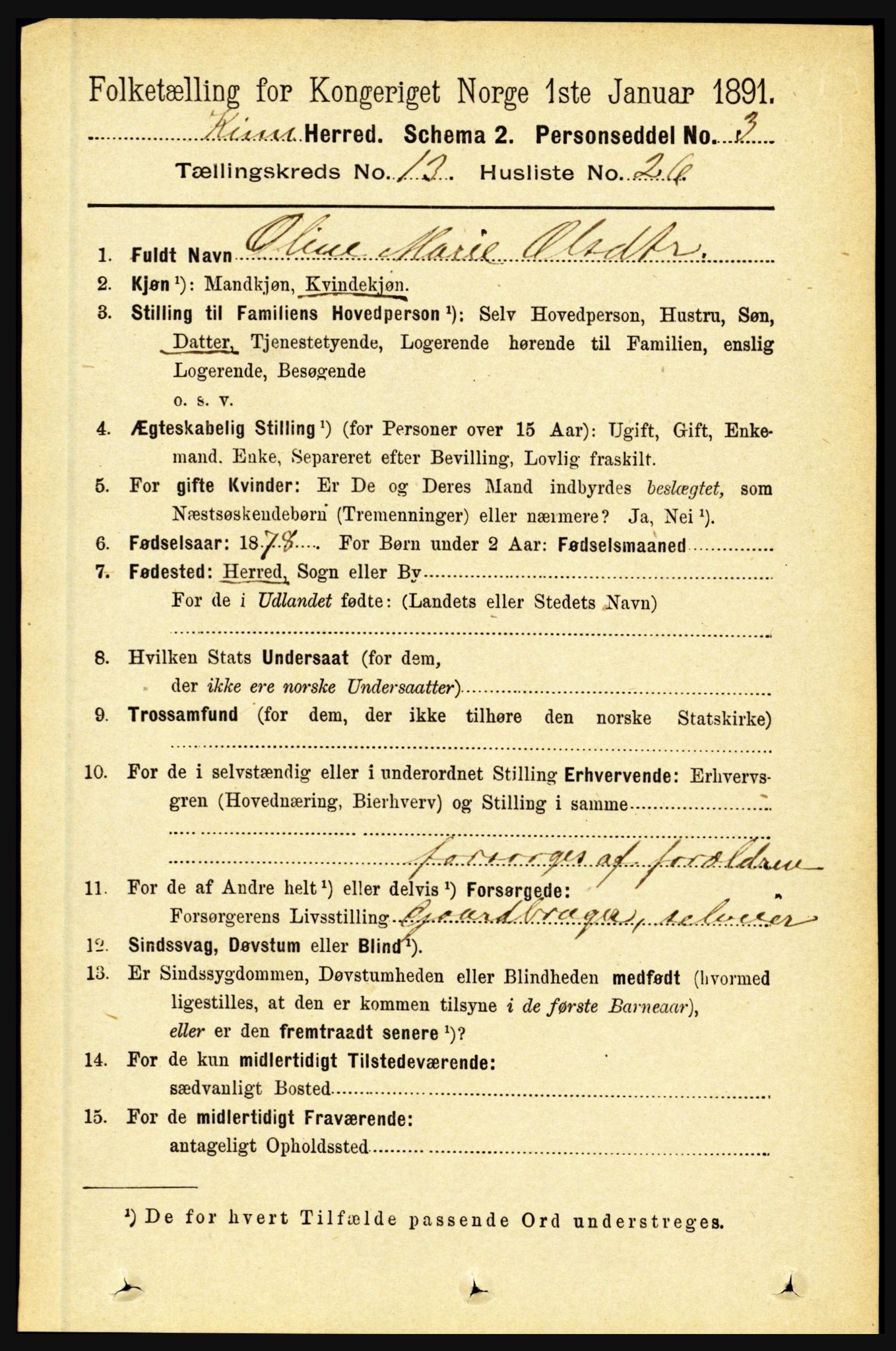RA, 1891 census for 1437 Kinn, 1891, p. 5241