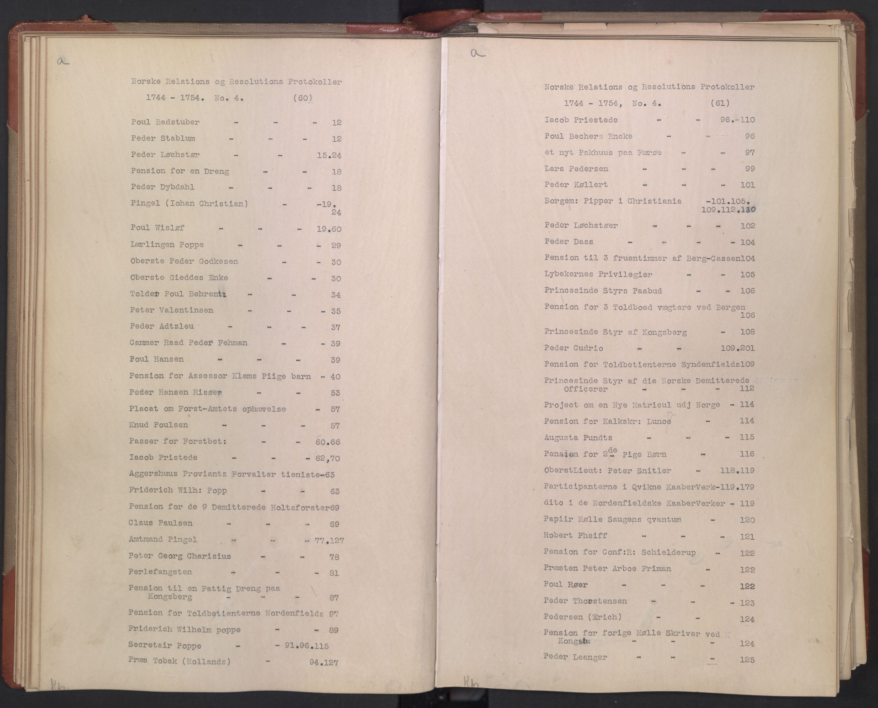 Avskriftsamlingen, AV/RA-EA-4022/F/Fb/L0118: Registratur over norske Relasjons- og resolusjonsprotokoller, 1744-1754, p. 34