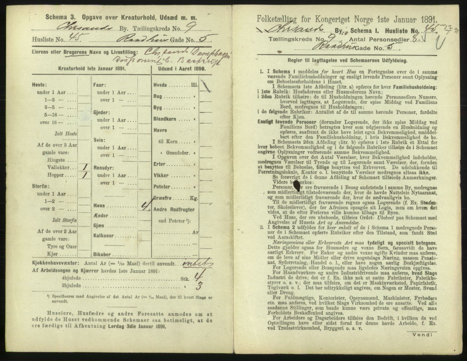 RA, 1891 census for 1001 Kristiansand, 1891, p. 702