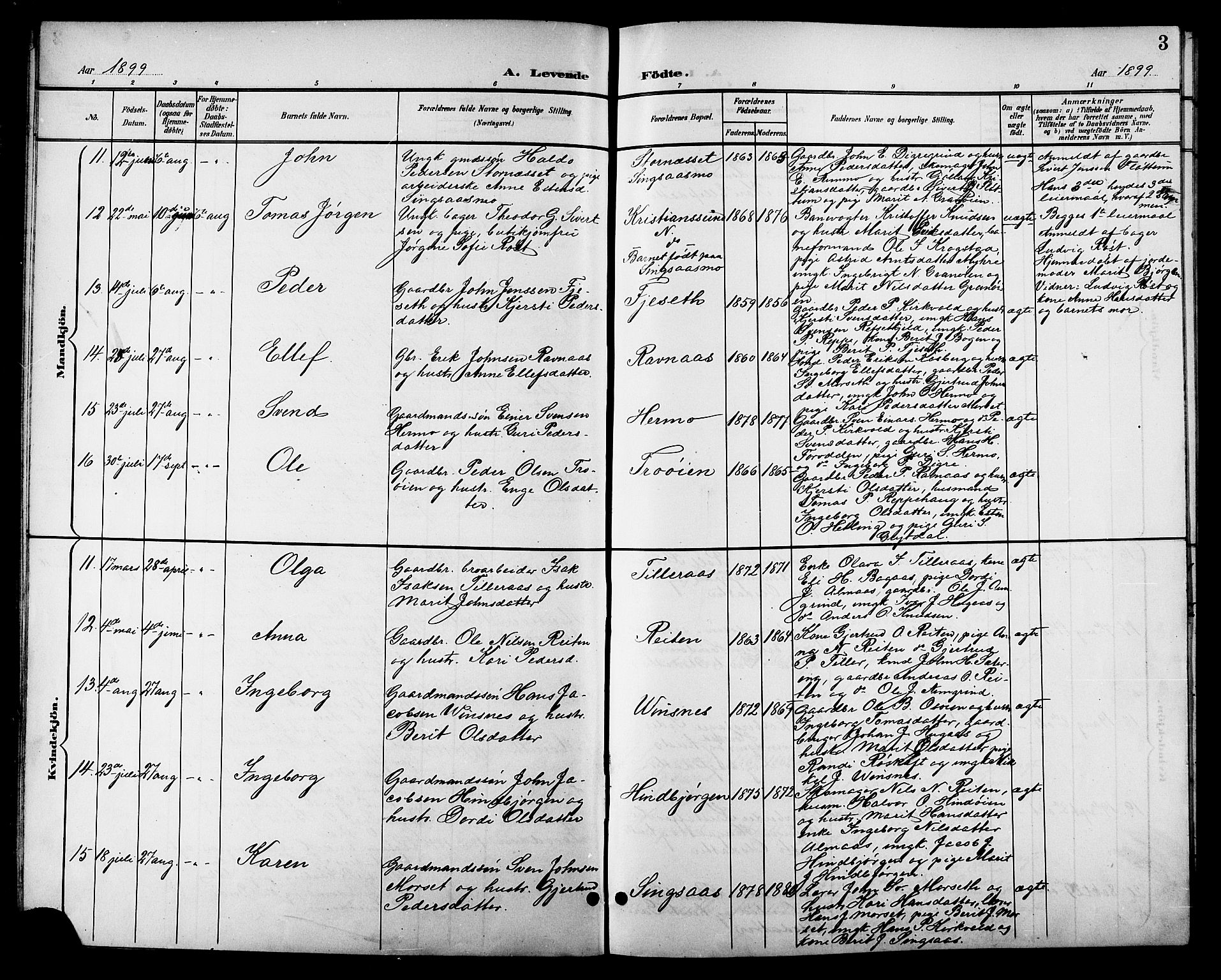 Ministerialprotokoller, klokkerbøker og fødselsregistre - Sør-Trøndelag, AV/SAT-A-1456/688/L1029: Parish register (copy) no. 688C04, 1899-1915, p. 3