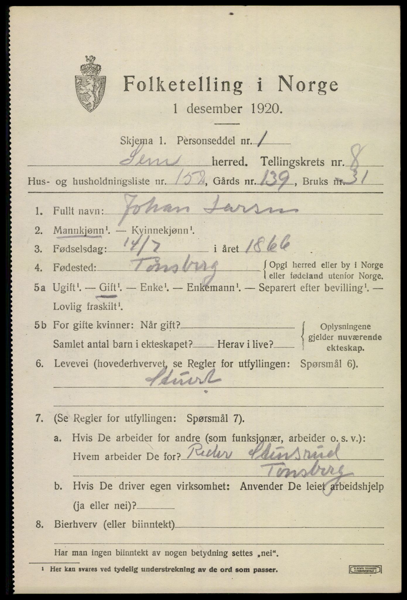 SAKO, 1920 census for Sem, 1920, p. 12551