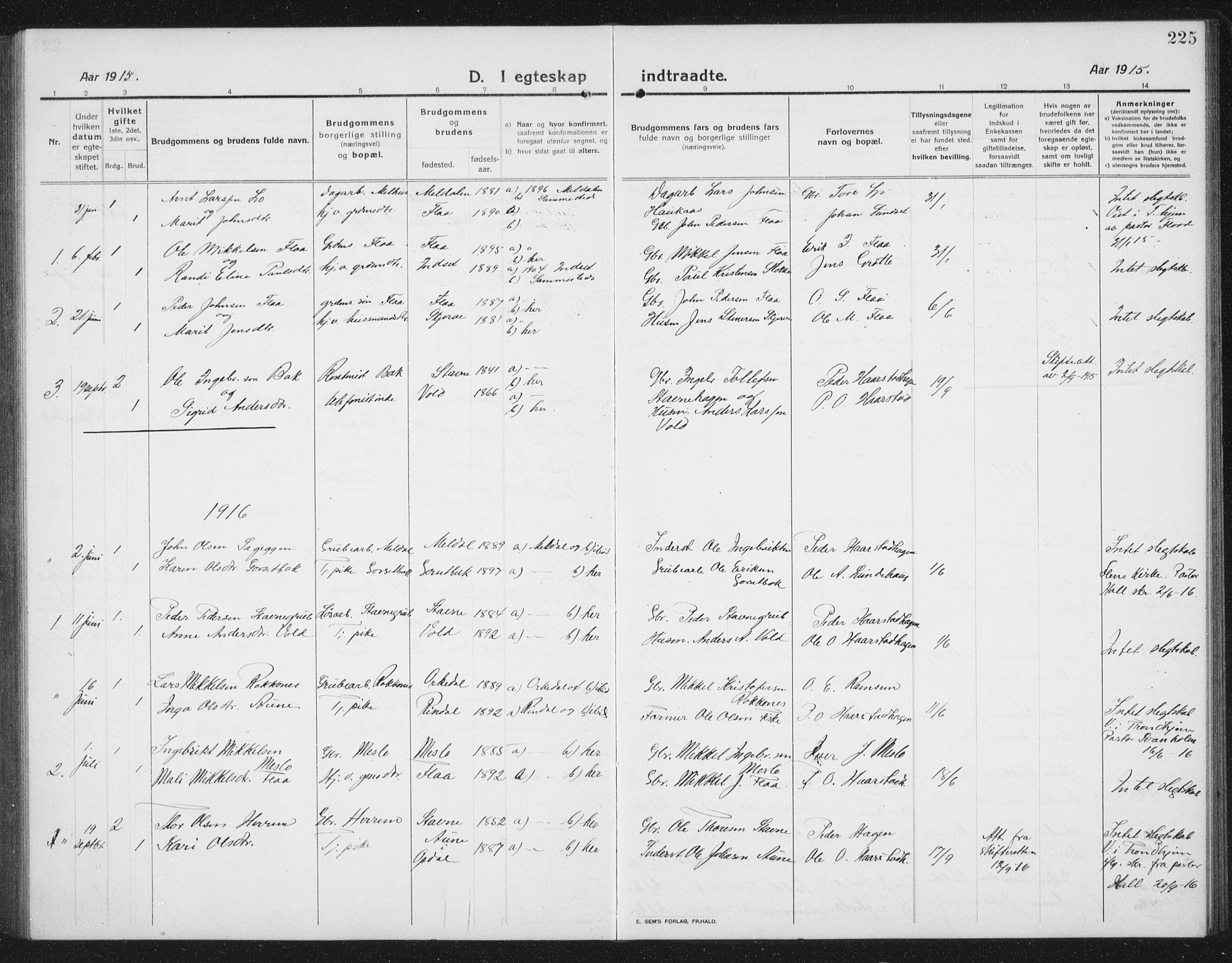 Ministerialprotokoller, klokkerbøker og fødselsregistre - Sør-Trøndelag, SAT/A-1456/674/L0877: Parish register (copy) no. 674C04, 1913-1940, p. 225