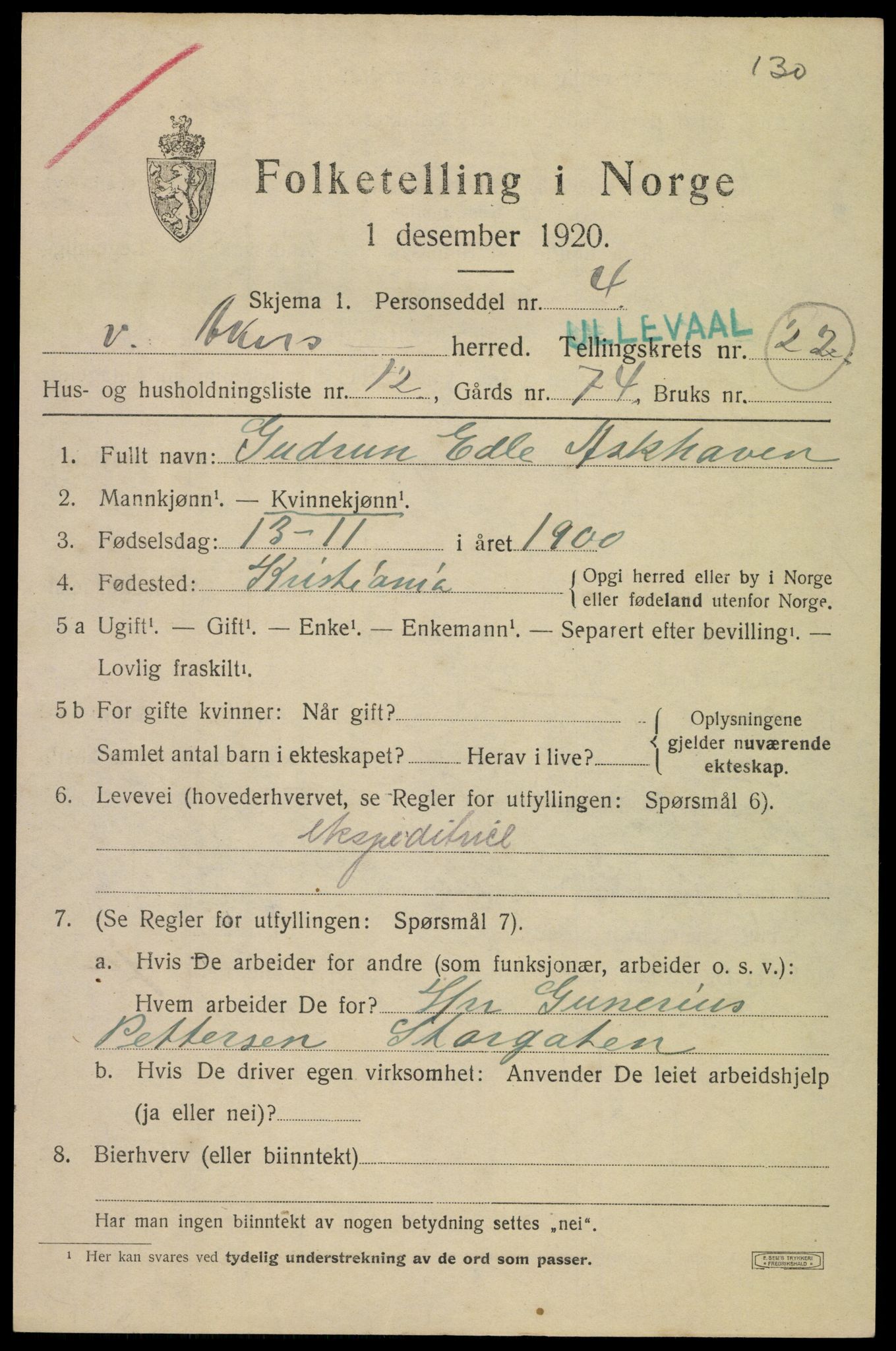 SAO, 1920 census for Aker, 1920, p. 125924