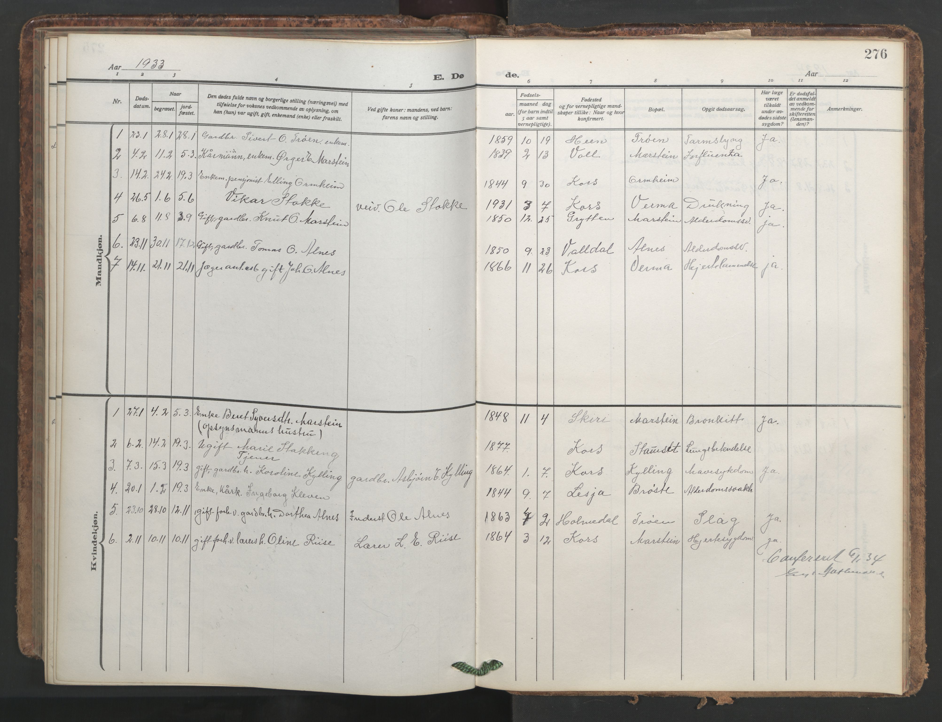 Ministerialprotokoller, klokkerbøker og fødselsregistre - Møre og Romsdal, SAT/A-1454/546/L0597: Parish register (copy) no. 546C03, 1921-1959, p. 276