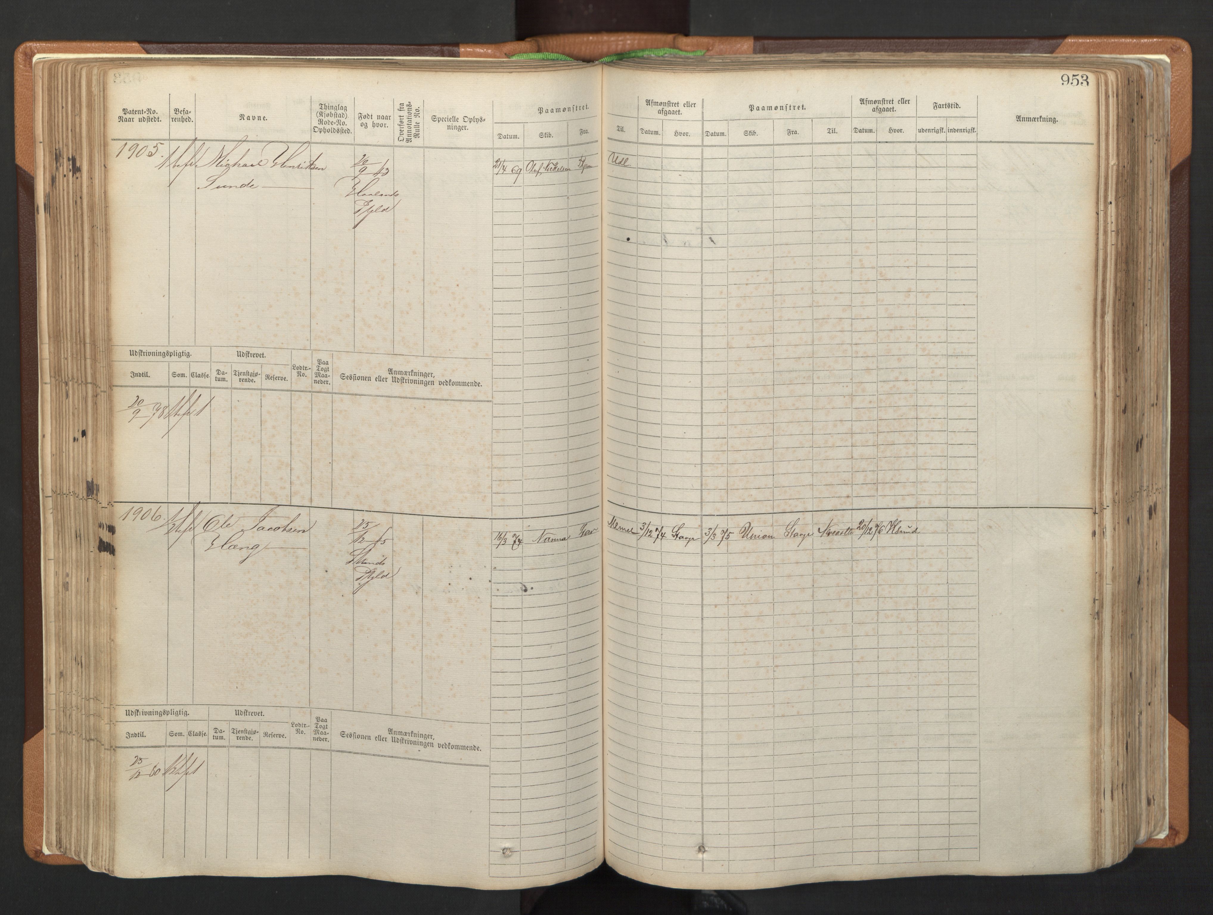 Stavanger sjømannskontor, AV/SAST-A-102006/F/Fb/Fbb/L0006: Sjøfartshovedrulle, patentnr. 1607-2402 (del 3), 1869-1880, p. 153