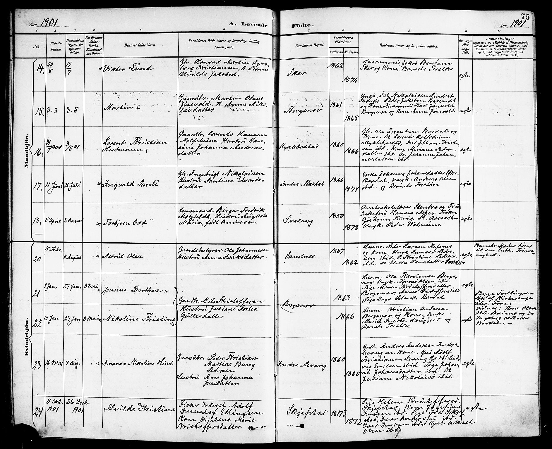 Ministerialprotokoller, klokkerbøker og fødselsregistre - Nordland, AV/SAT-A-1459/838/L0559: Parish register (copy) no. 838C06, 1893-1910, p. 75