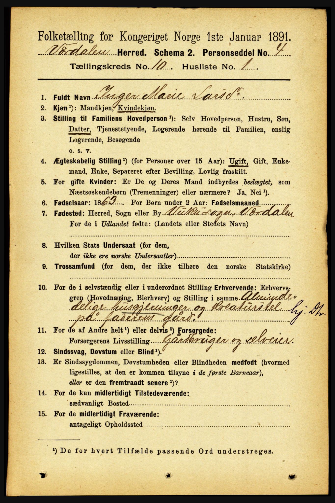 RA, 1891 census for 1721 Verdal, 1891, p. 5591