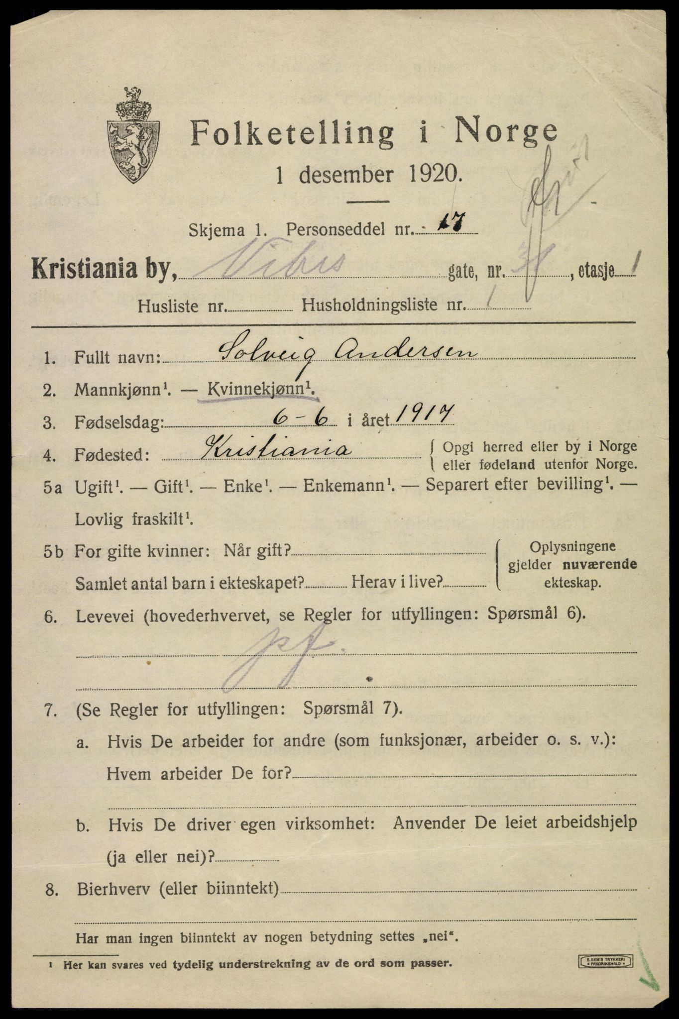 SAO, 1920 census for Kristiania, 1920, p. 636147