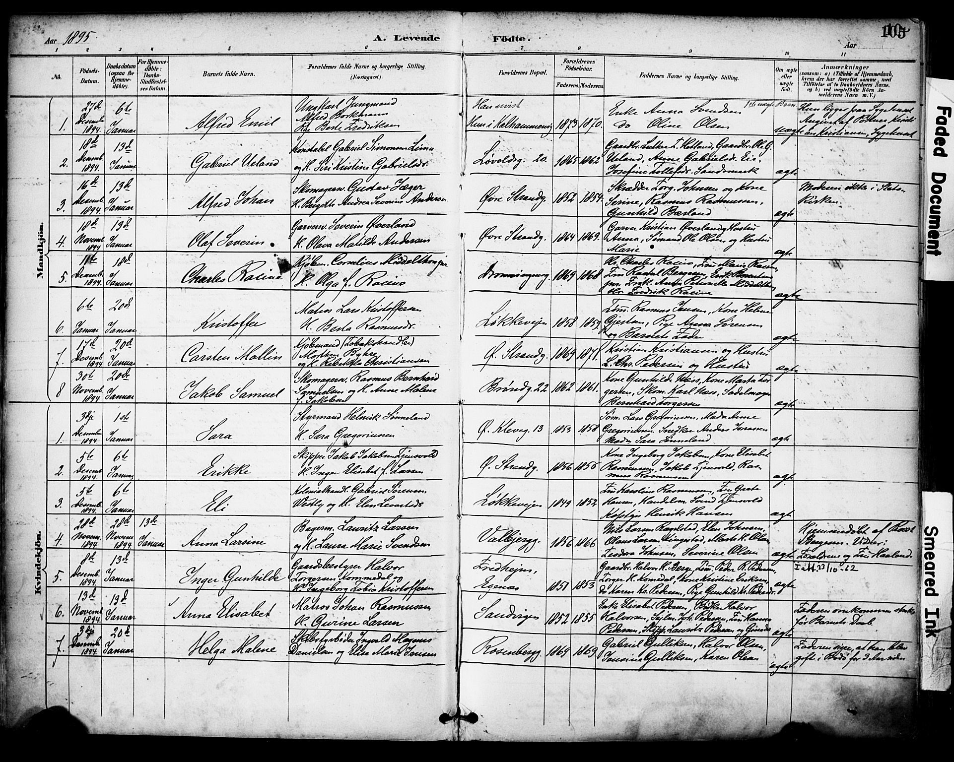 Domkirken sokneprestkontor, AV/SAST-A-101812/001/30/30BA/L0030: Parish register (official) no. A 29, 1889-1902, p. 105