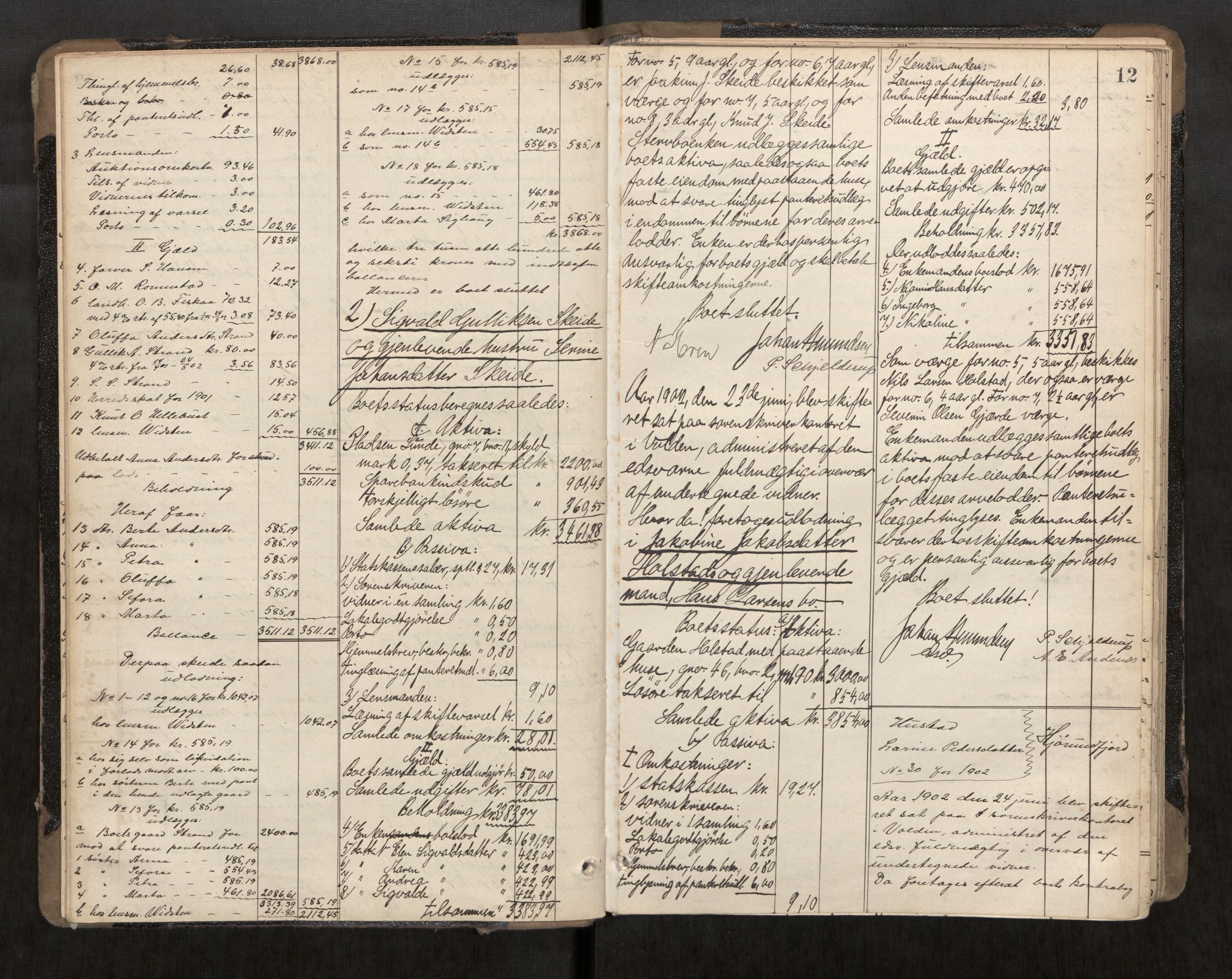 Søre Sunnmøre sorenskriveri, AV/SAT-A-4122/1/3/3A/L0020: Skifte- / Skifteutloddings- / Skifteslutningsprotokollar, 1902-1908, p. 12