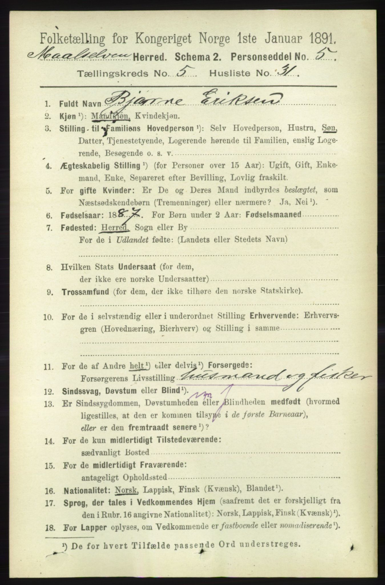 RA, 1891 census for 1924 Målselv, 1891, p. 1825