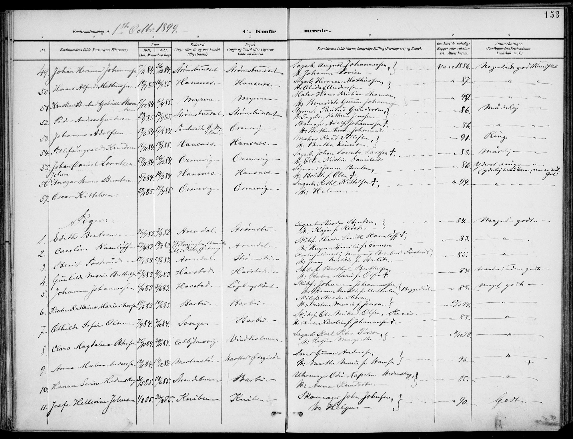 Barbu sokneprestkontor, AV/SAK-1111-0003/F/Fa/L0005: Parish register (official) no. A 5, 1899-1909, p. 153