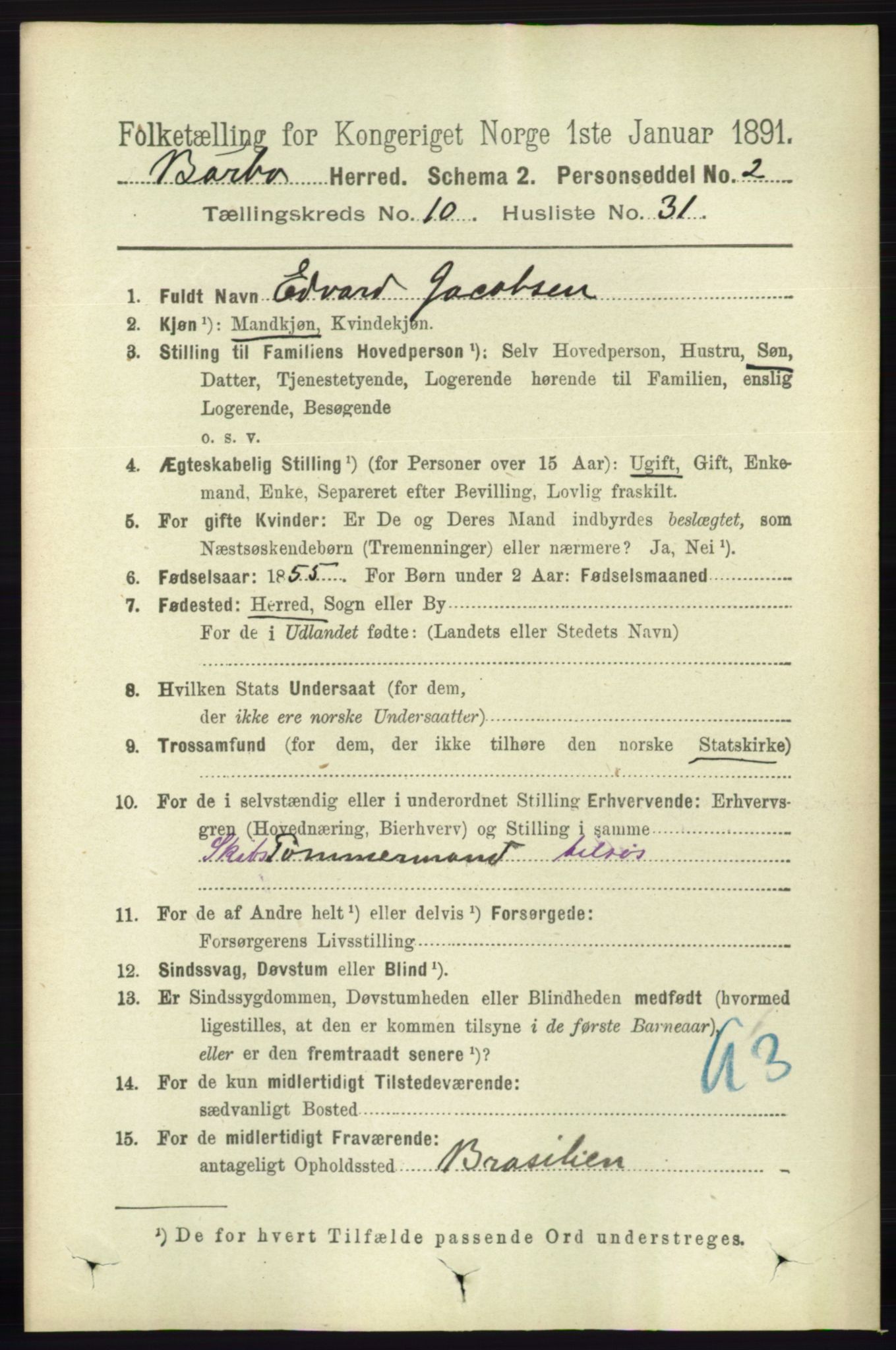 RA, 1891 census for 0990 Barbu, 1891, p. 8031