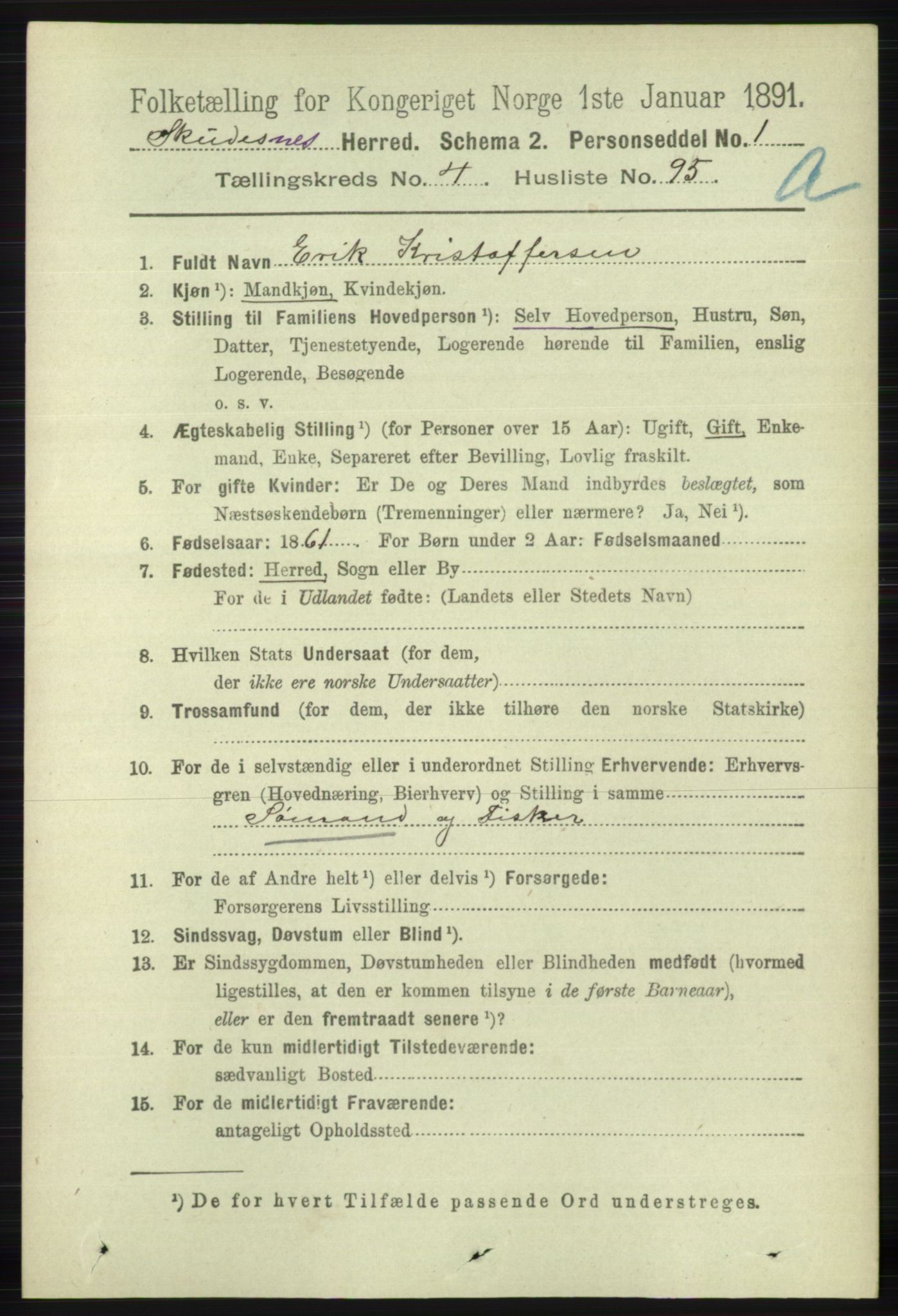 RA, 1891 census for 1150 Skudenes, 1891, p. 2449