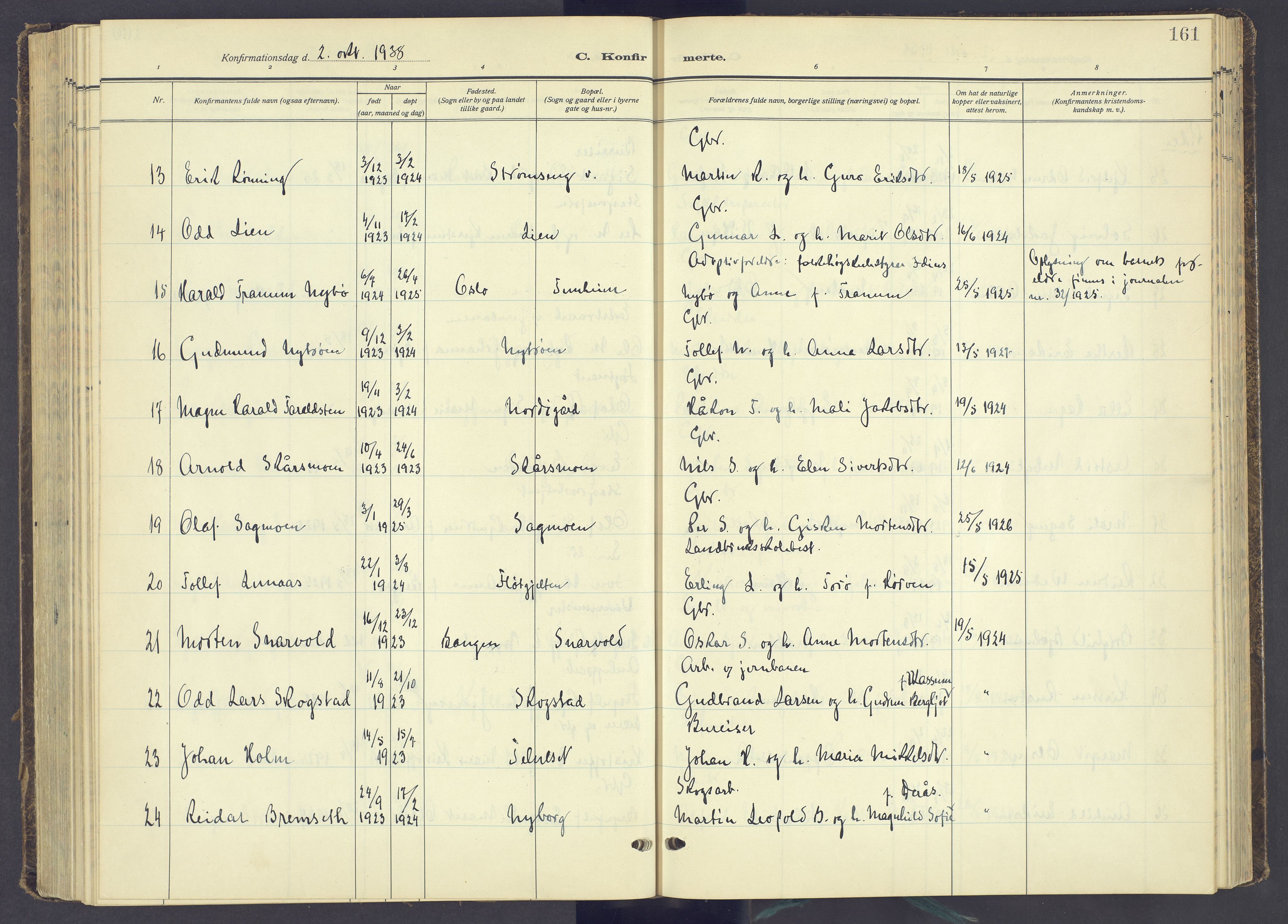 Tynset prestekontor, AV/SAH-PREST-058/H/Ha/Haa/L0027: Parish register (official) no. 27, 1930-1944, p. 161