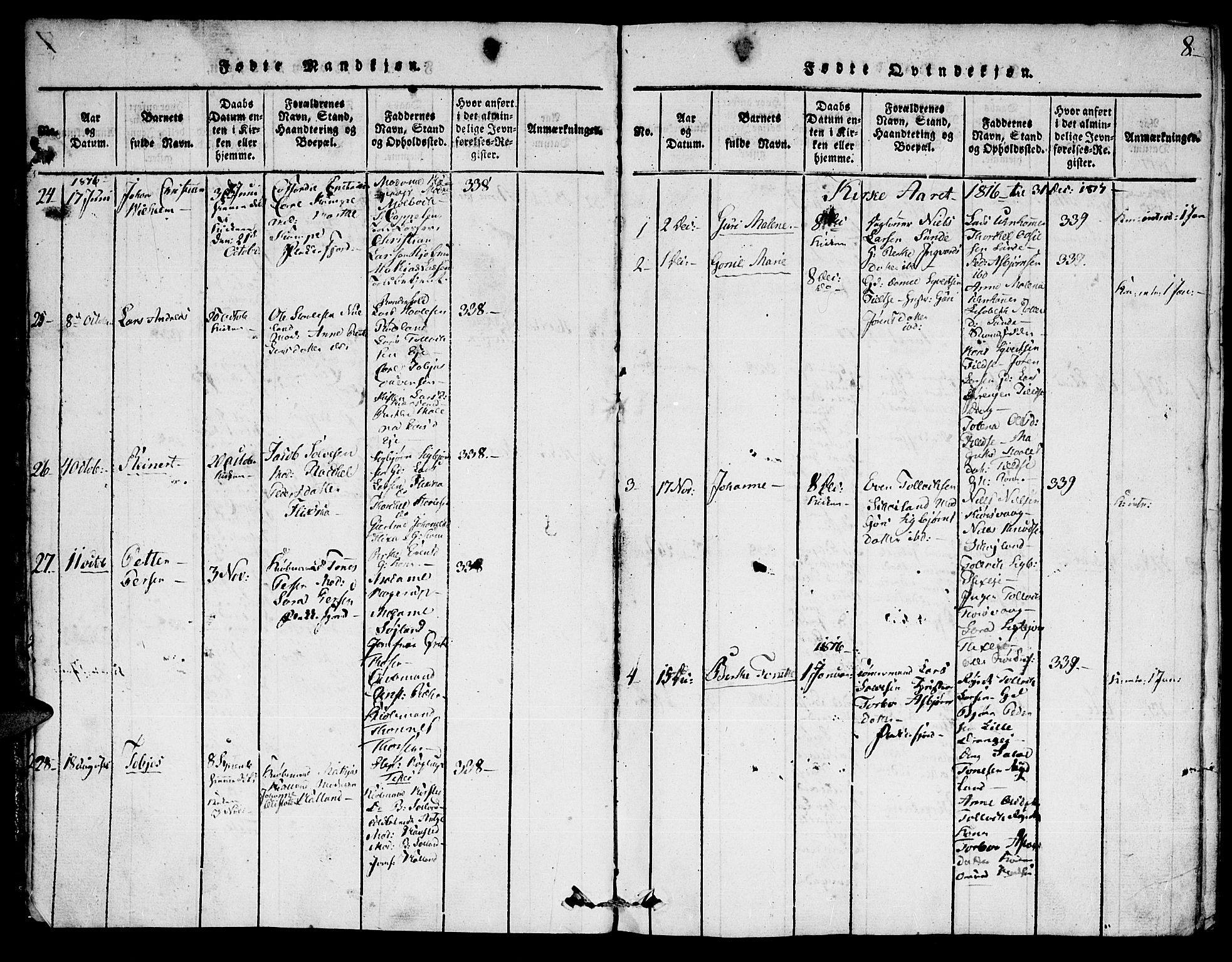 Flekkefjord sokneprestkontor, AV/SAK-1111-0012/F/Fa/Fac/L0002: Parish register (official) no. A 2, 1815-1826, p. 8