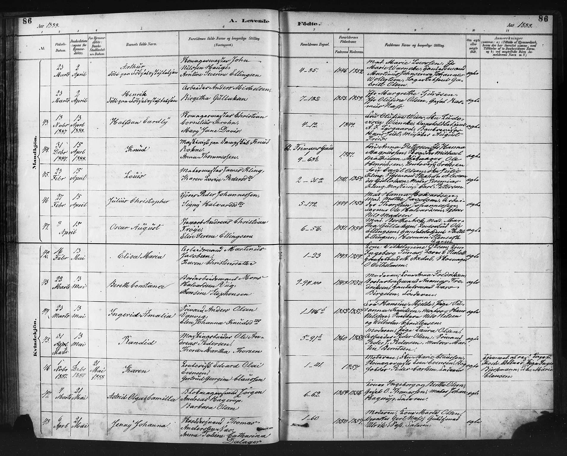 Nykirken Sokneprestembete, AV/SAB-A-77101/H/Haa: Parish register (official) no. B 5, 1885-1894, p. 86