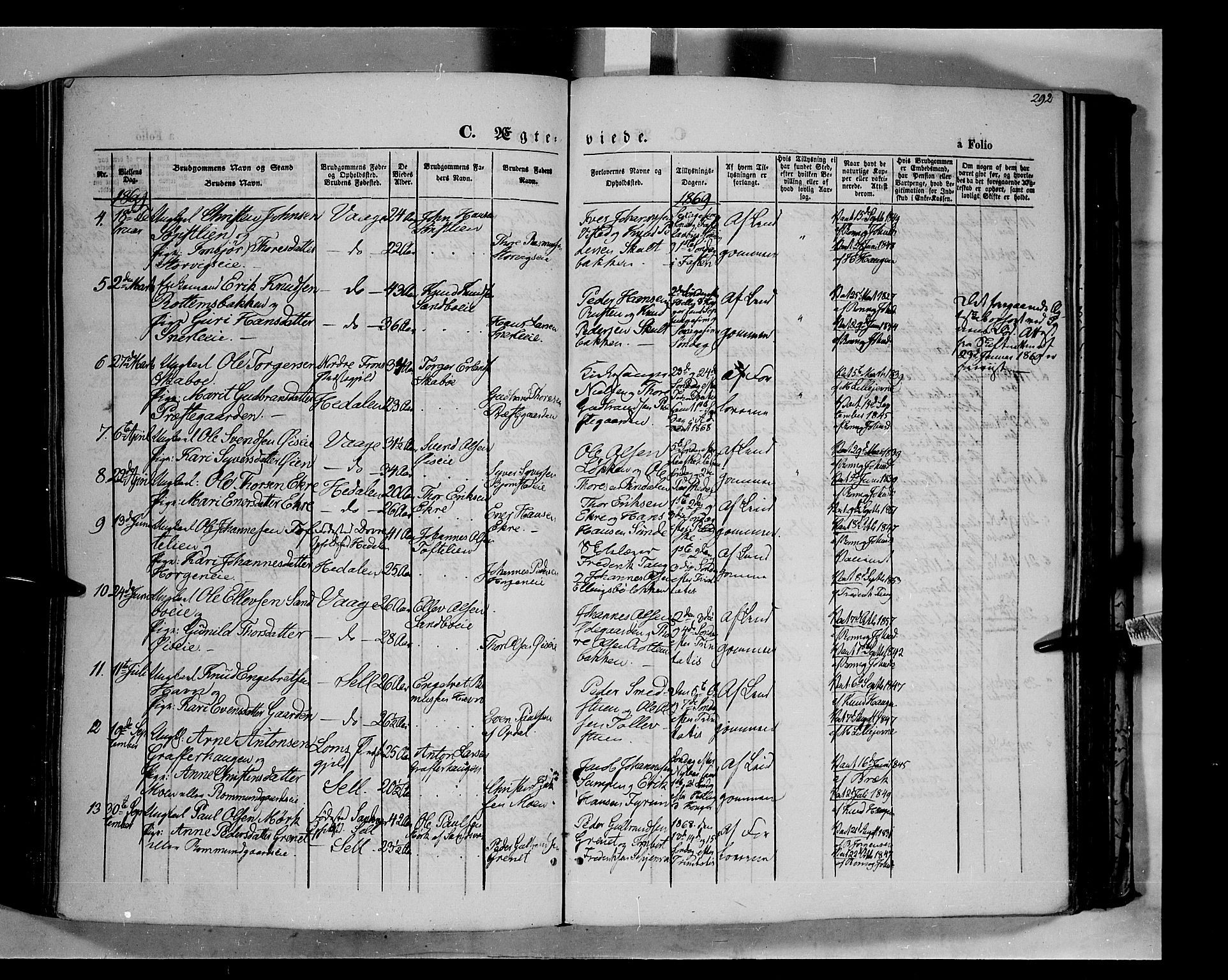 Vågå prestekontor, SAH/PREST-076/H/Ha/Haa/L0006: Parish register (official) no. 6 /1, 1856-1872, p. 292