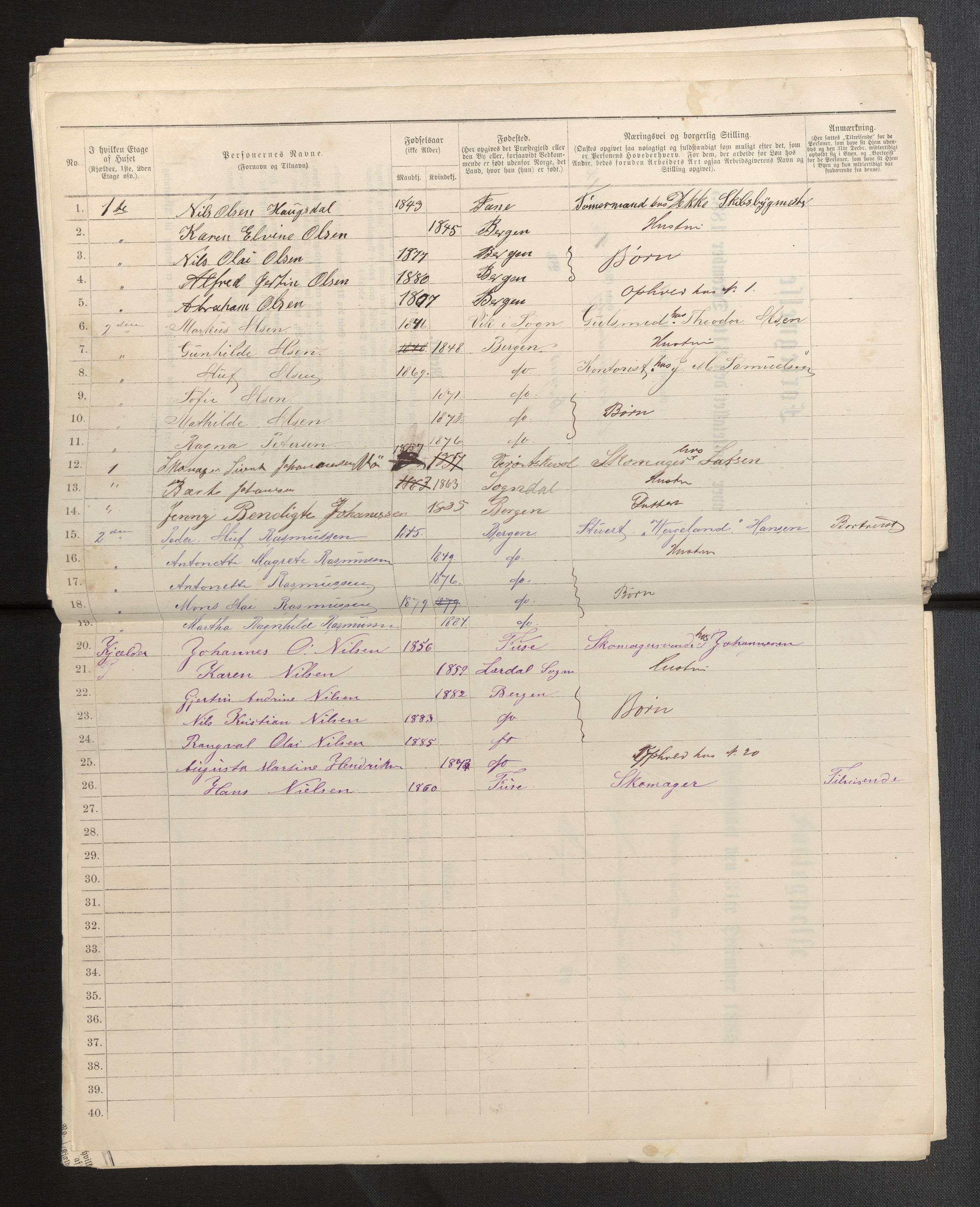 SAB, 1885 census for 1301 Bergen, 1885, p. 3964