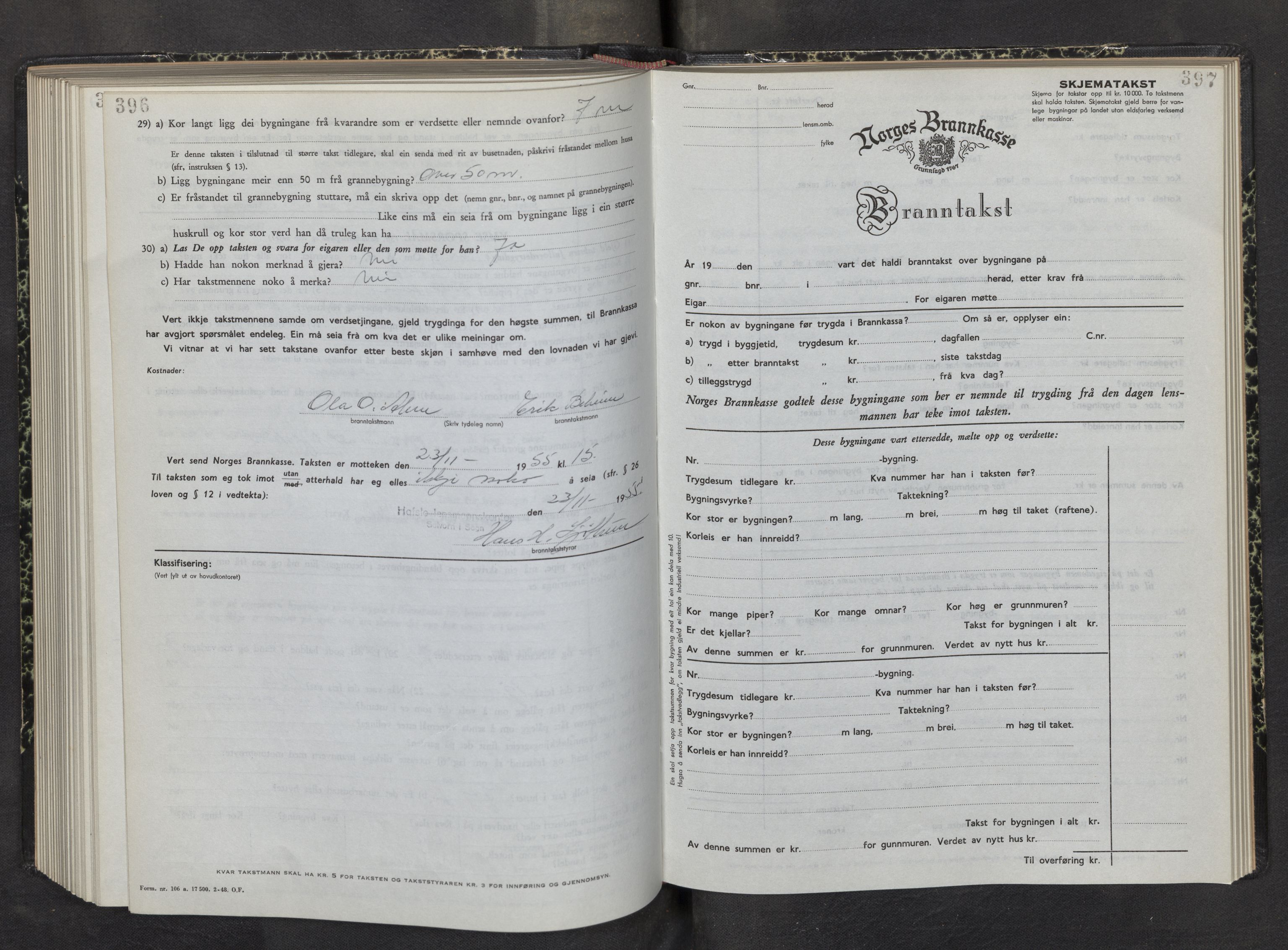 Lensmannen i Hafslo, AV/SAB-A-28001/0012/L0011: Branntakstprotokoll, skjematakst, 1950-1955, p. 396-397