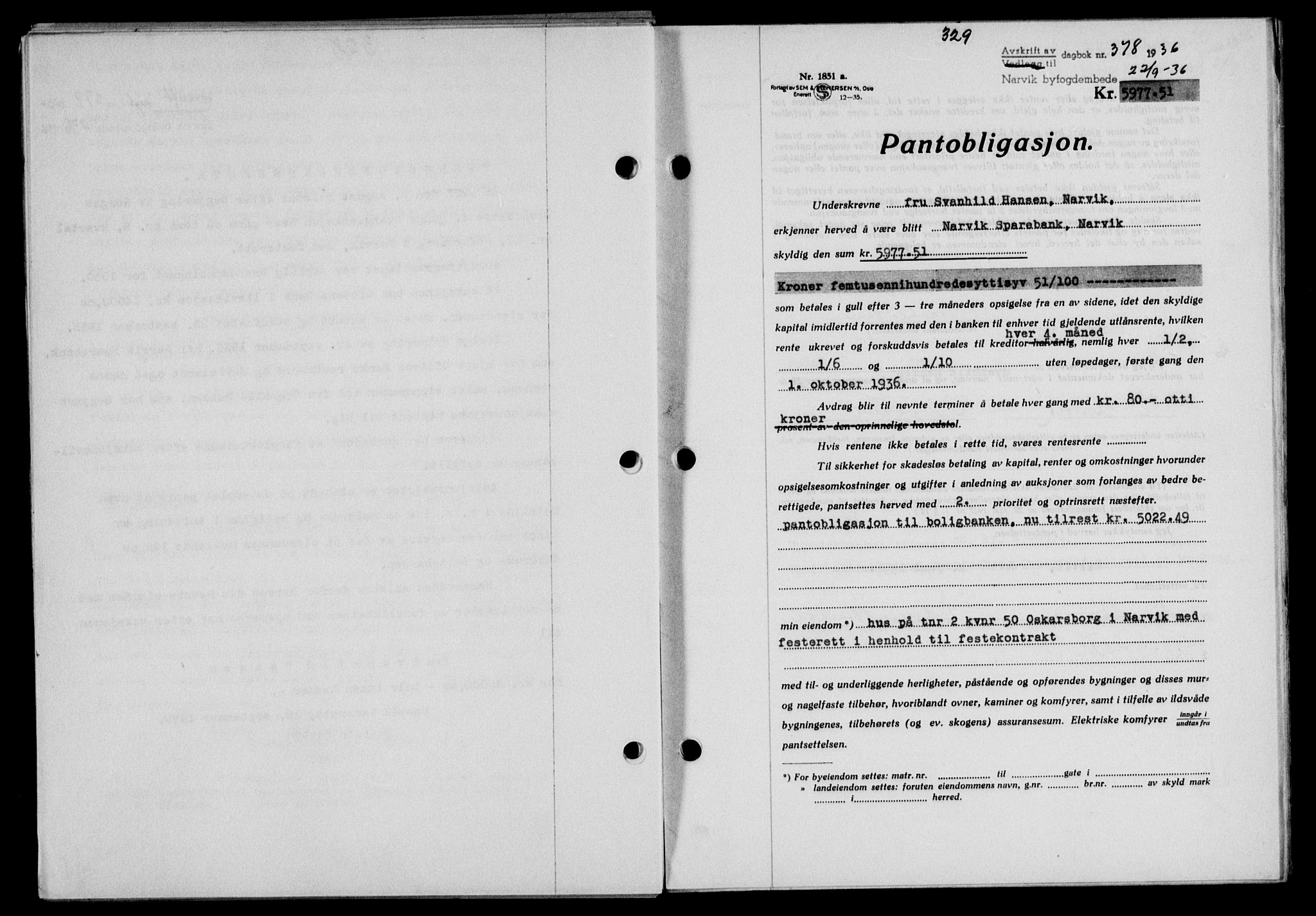 Narvik sorenskriveri, SAT/A-0002/1/2/2C/2Ca/L0011: Mortgage book no. 14, 1935-1937, Deed date: 22.09.1936