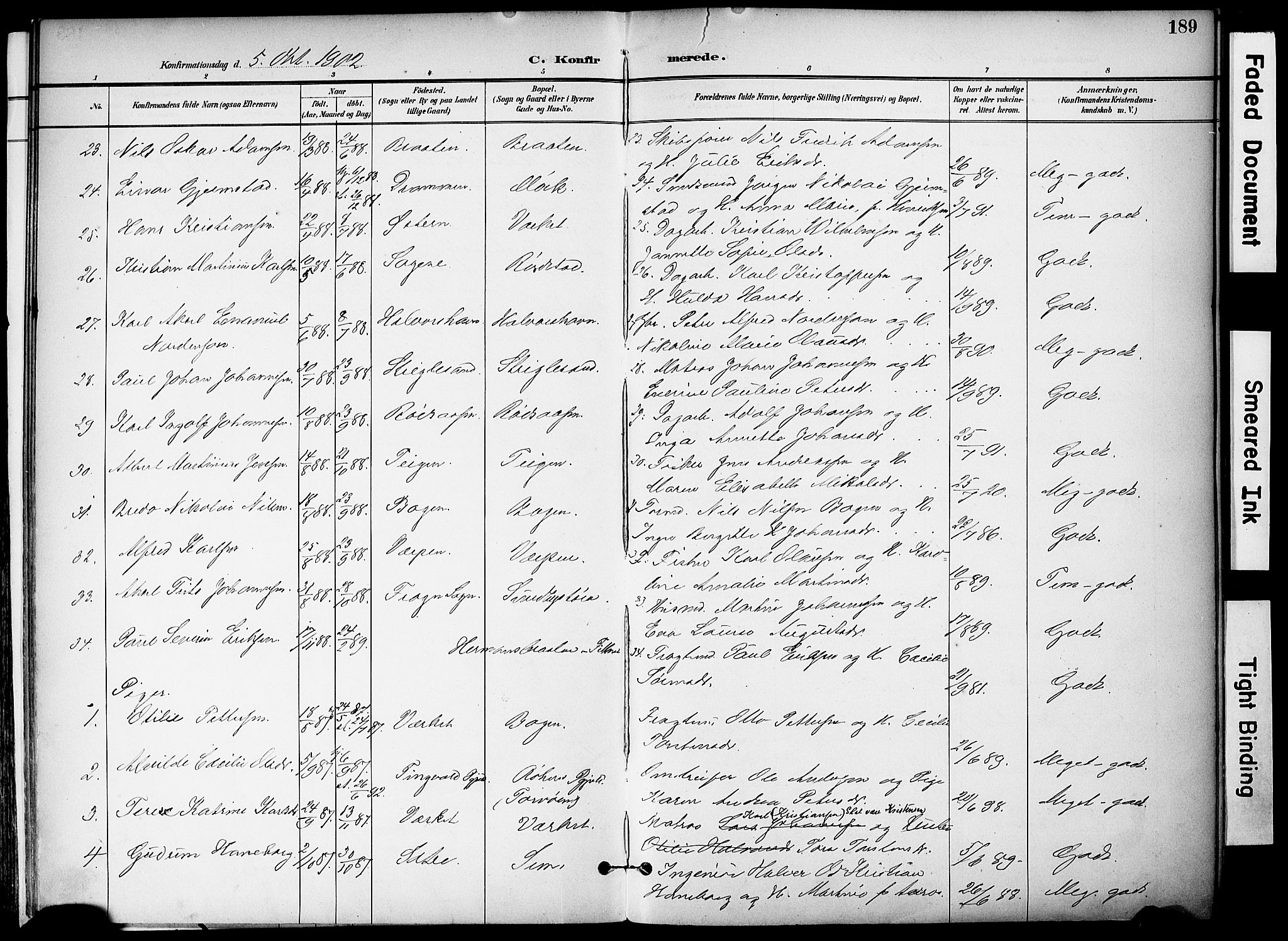 Hurum kirkebøker, SAKO/A-229/F/Fa/L0015: Parish register (official) no. 15, 1896-1908, p. 189