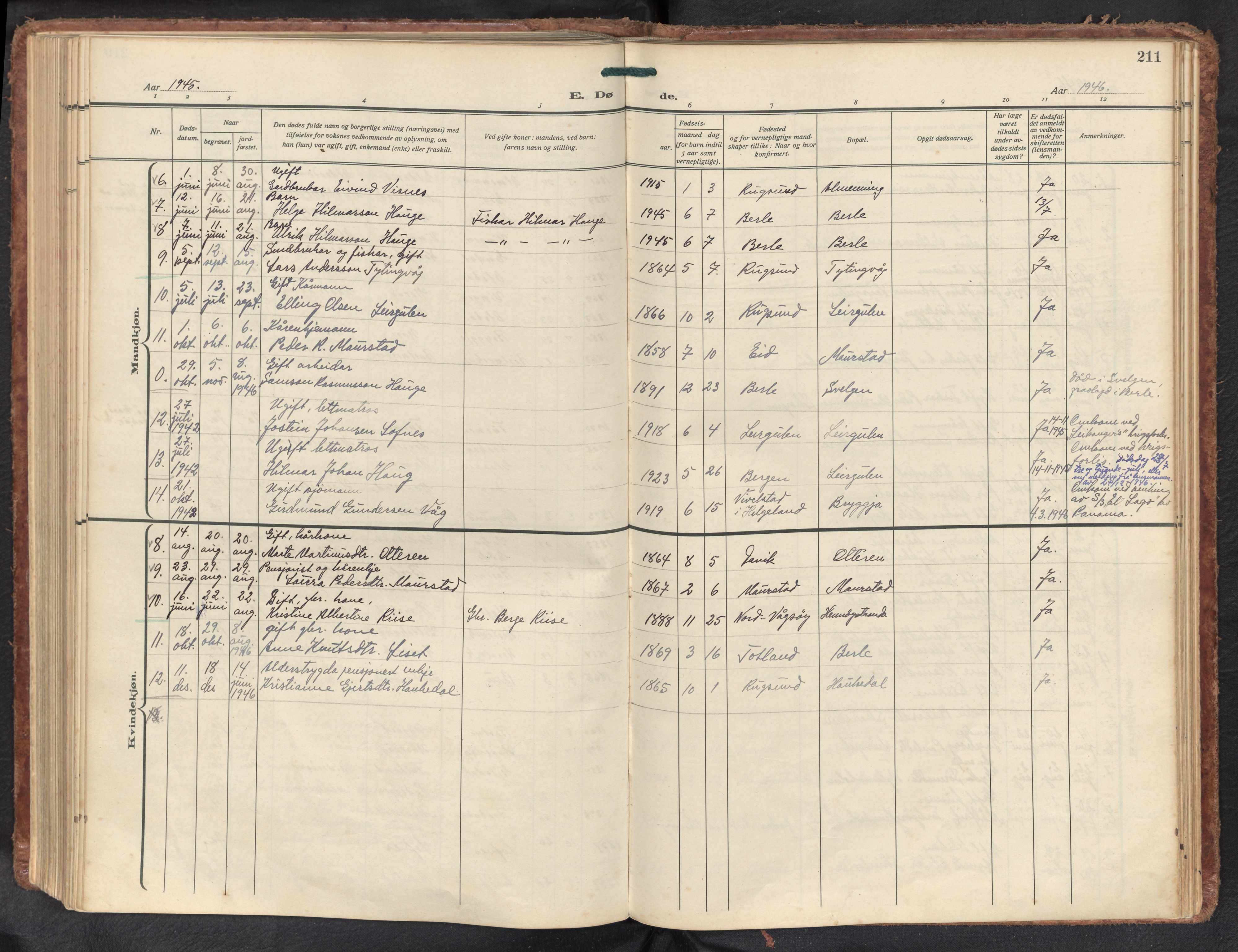 Davik sokneprestembete, AV/SAB-A-79701/H/Haa/Haad/L0003: Parish register (official) no. D 3, 1931-1952, p. 210b-211a