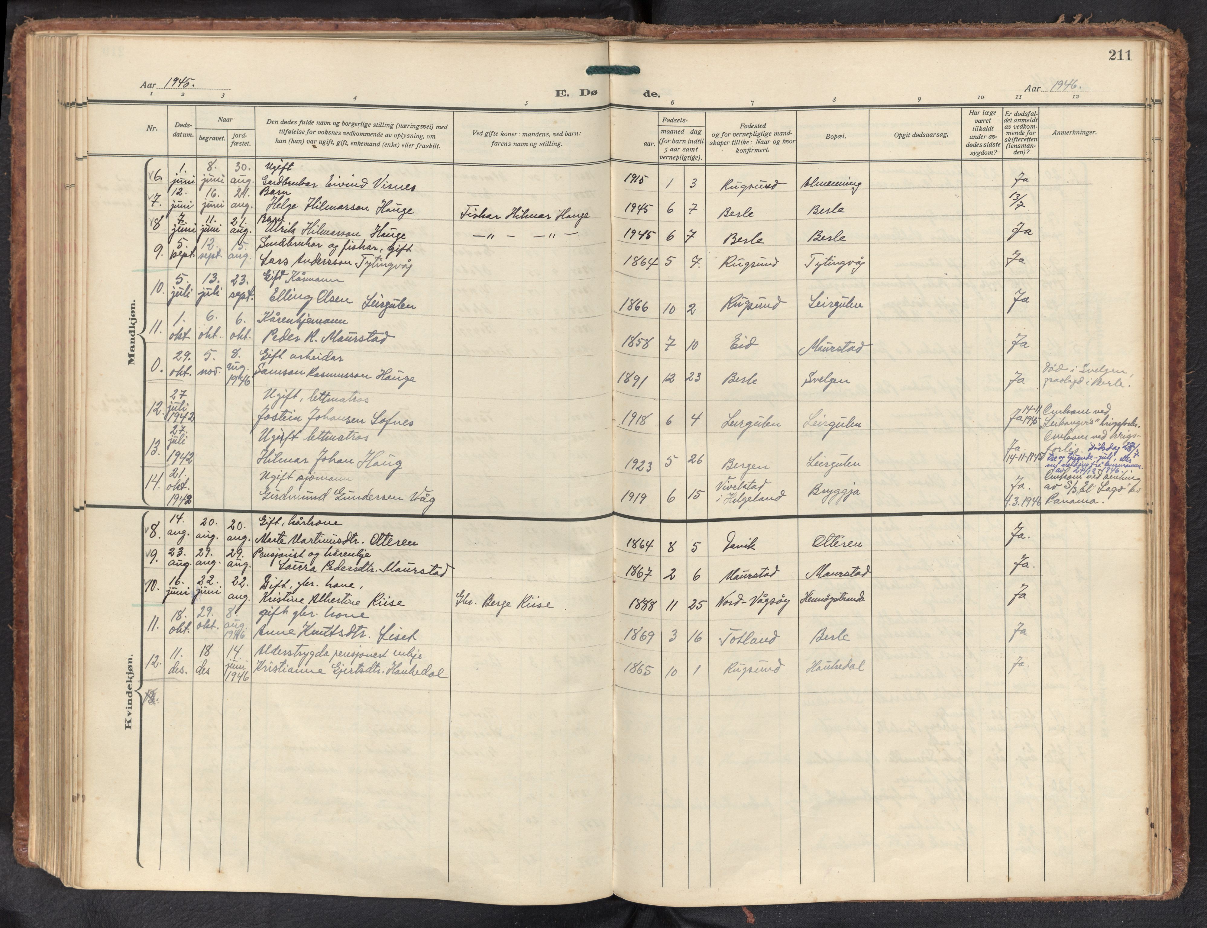 Davik sokneprestembete, SAB/A-79701/H/Haa/Haad/L0003: Parish register (official) no. D 3, 1931-1952, p. 210b-211a