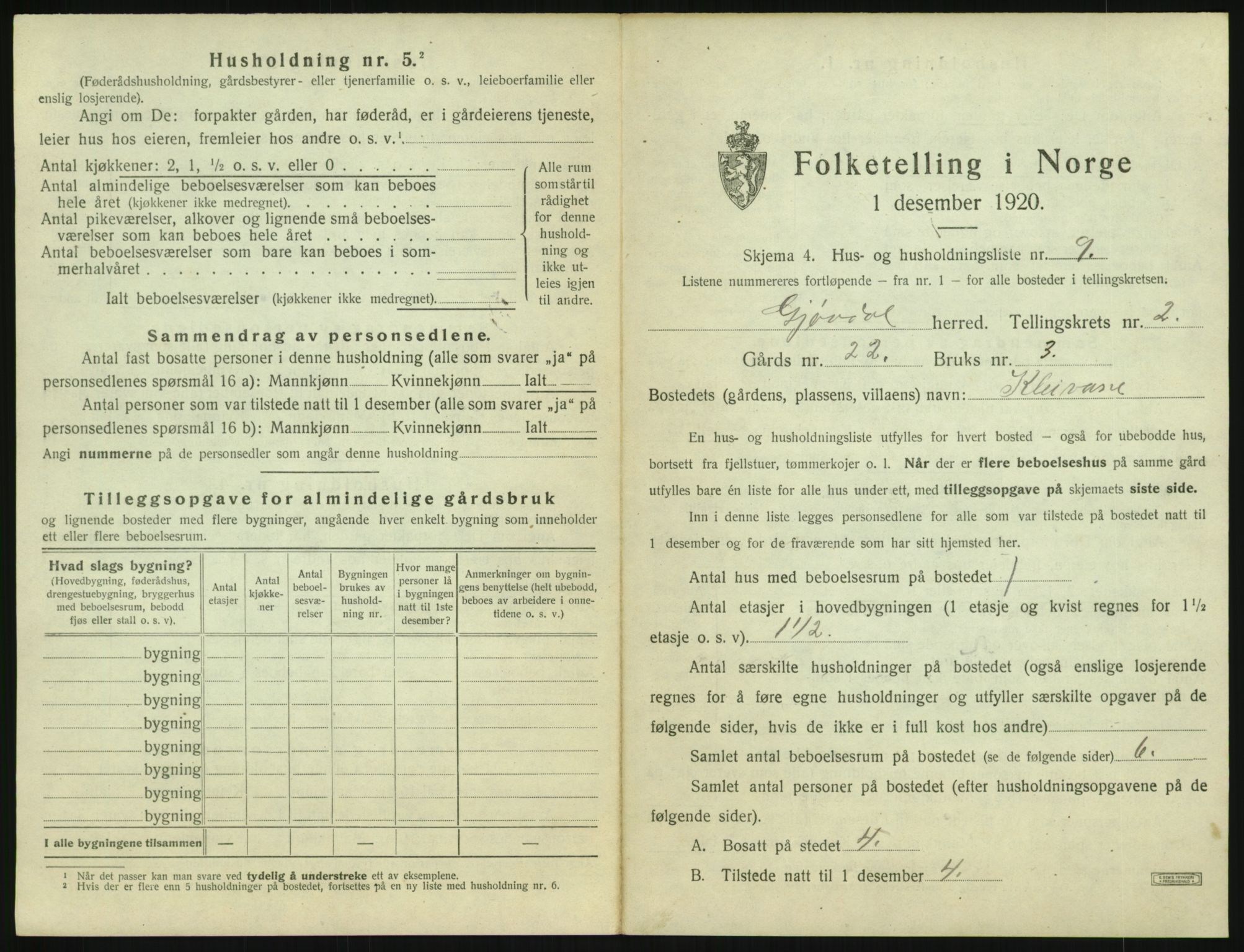 SAK, 1920 census for Gjøvdal, 1920, p. 140