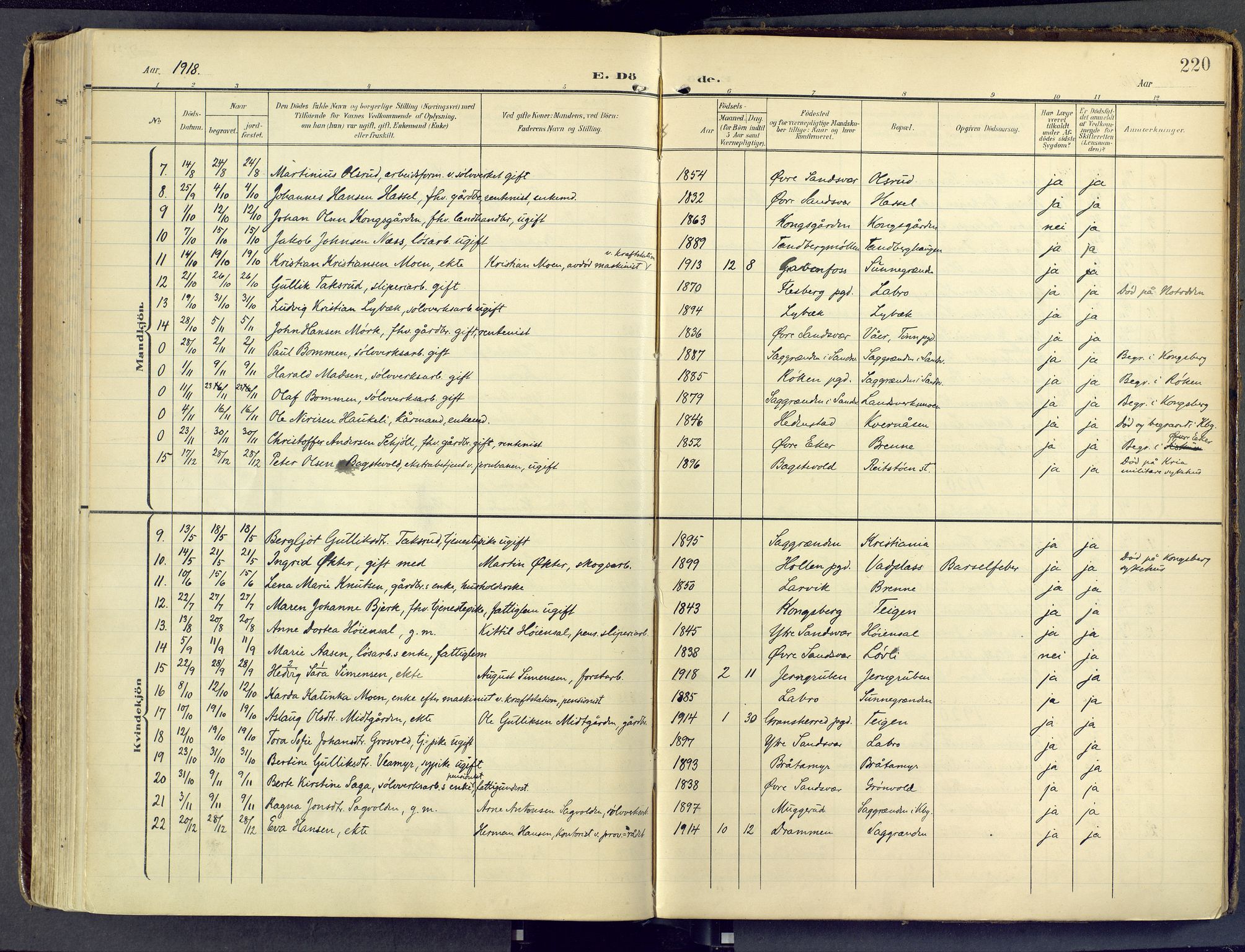 Sandsvær kirkebøker, SAKO/A-244/F/Fd/L0002: Parish register (official) no. IV 2, 1906-1943, p. 220