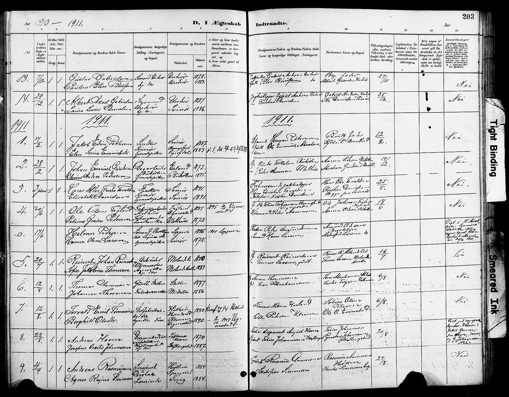 Sør-Audnedal sokneprestkontor, AV/SAK-1111-0039/F/Fb/Fbb/L0006: Parish register (copy) no. B 6, 1893-1915, p. 203