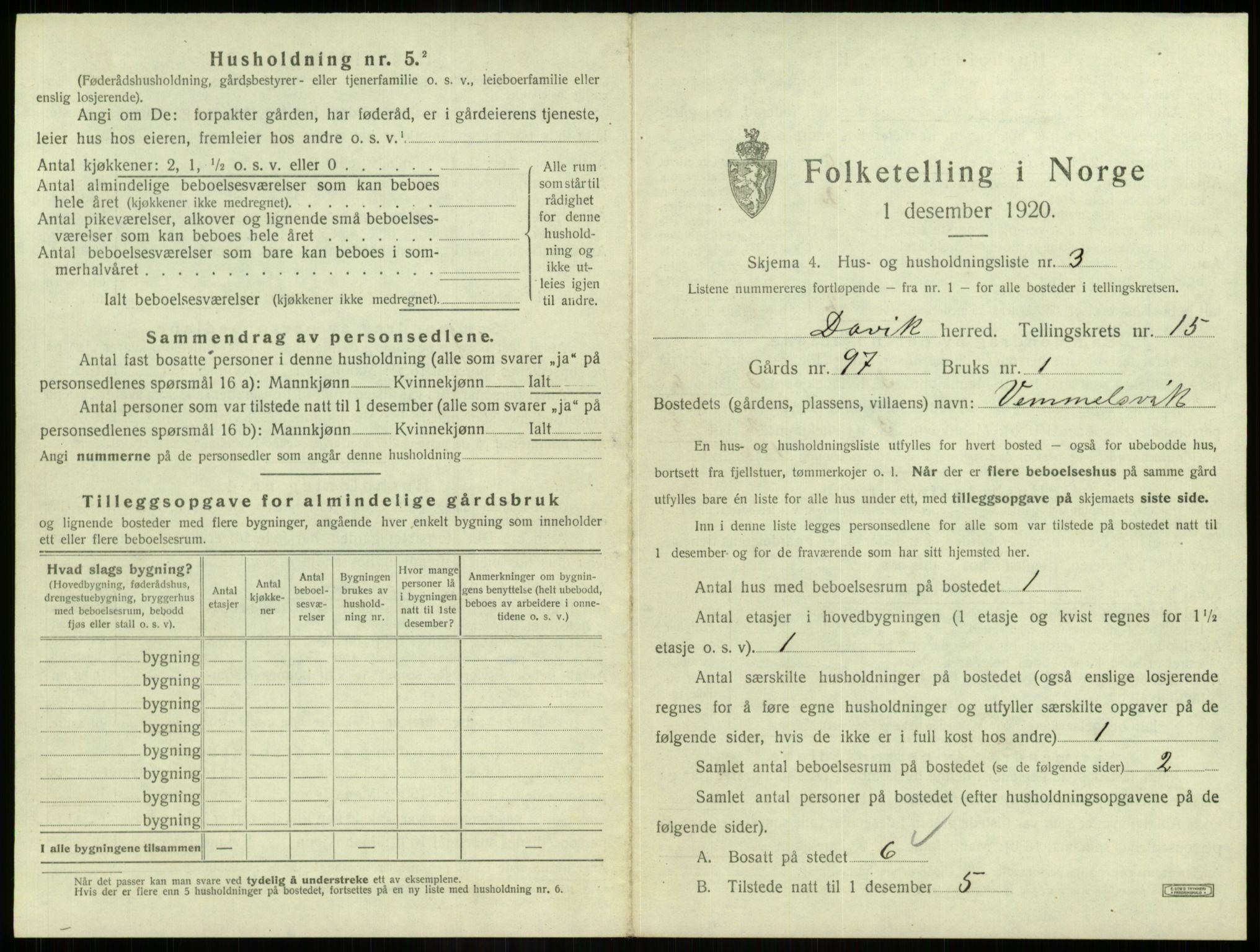 SAB, 1920 census for Davik, 1920, p. 954