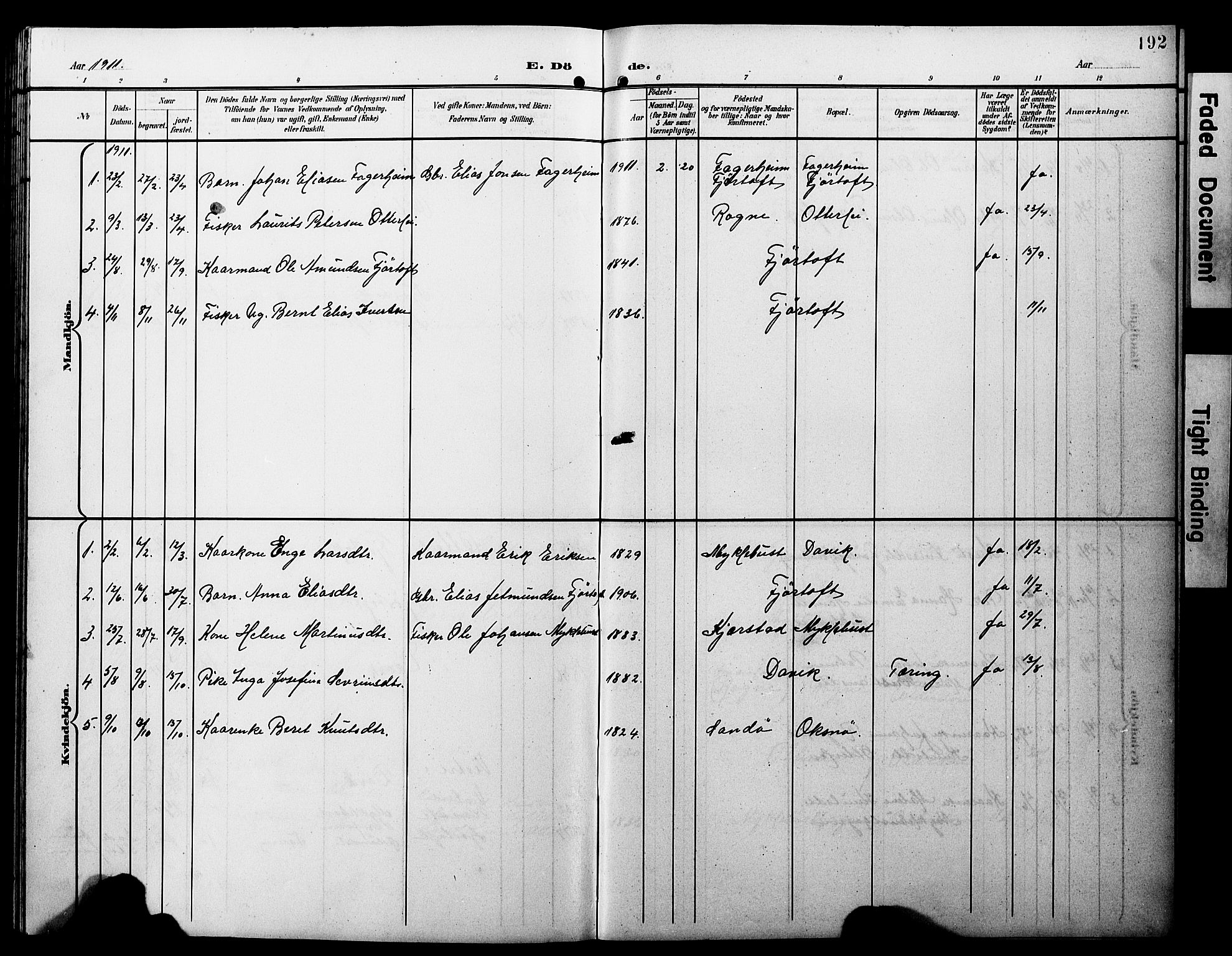 Ministerialprotokoller, klokkerbøker og fødselsregistre - Møre og Romsdal, AV/SAT-A-1454/538/L0524: Parish register (copy) no. 538C02, 1901-1931, p. 192