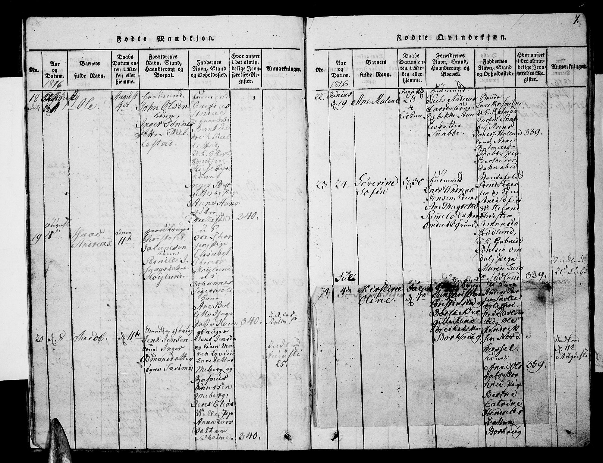 Lista sokneprestkontor, AV/SAK-1111-0027/F/Fb/L0001: Parish register (copy) no. B 1, 1816-1832, p. 7