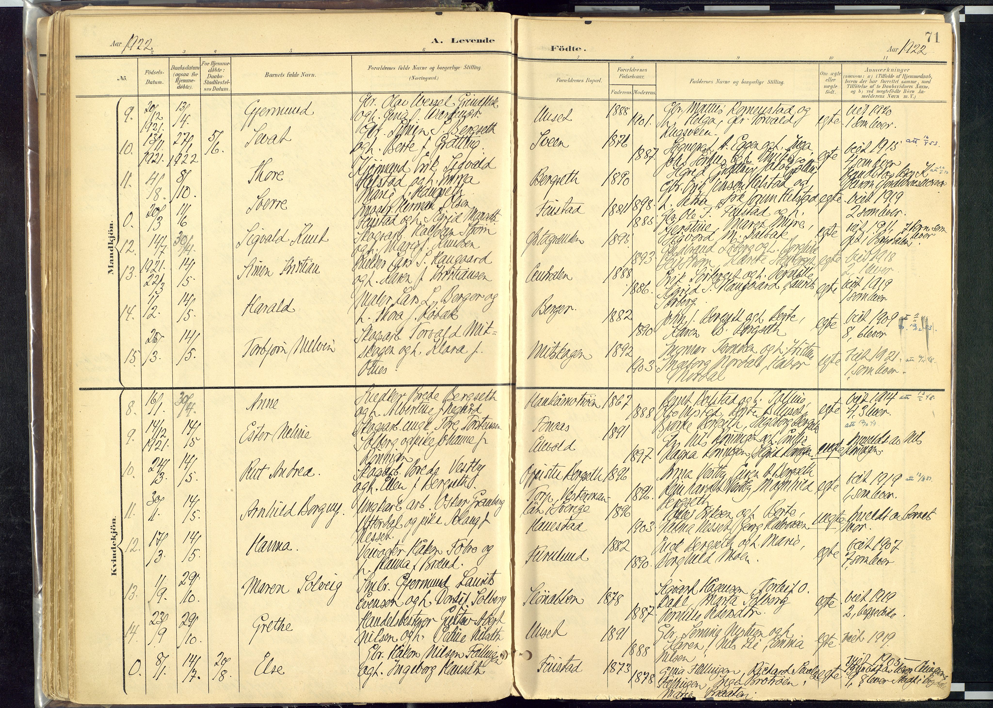 Rendalen prestekontor, AV/SAH-PREST-054/H/Ha/Haa/L0012: Parish register (official) no. 12, 1901-1928, p. 71