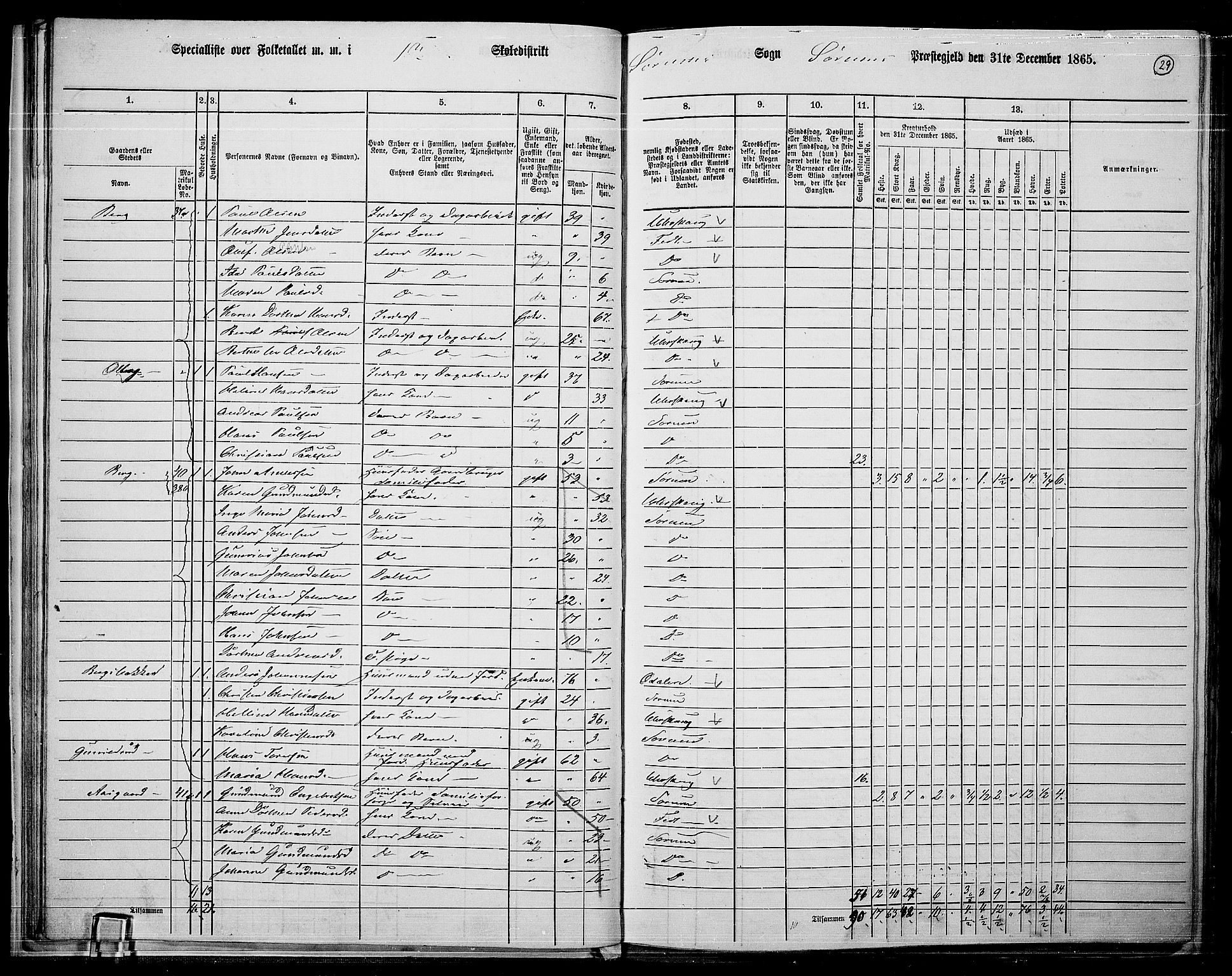 RA, 1865 census for Sørum, 1865, p. 27