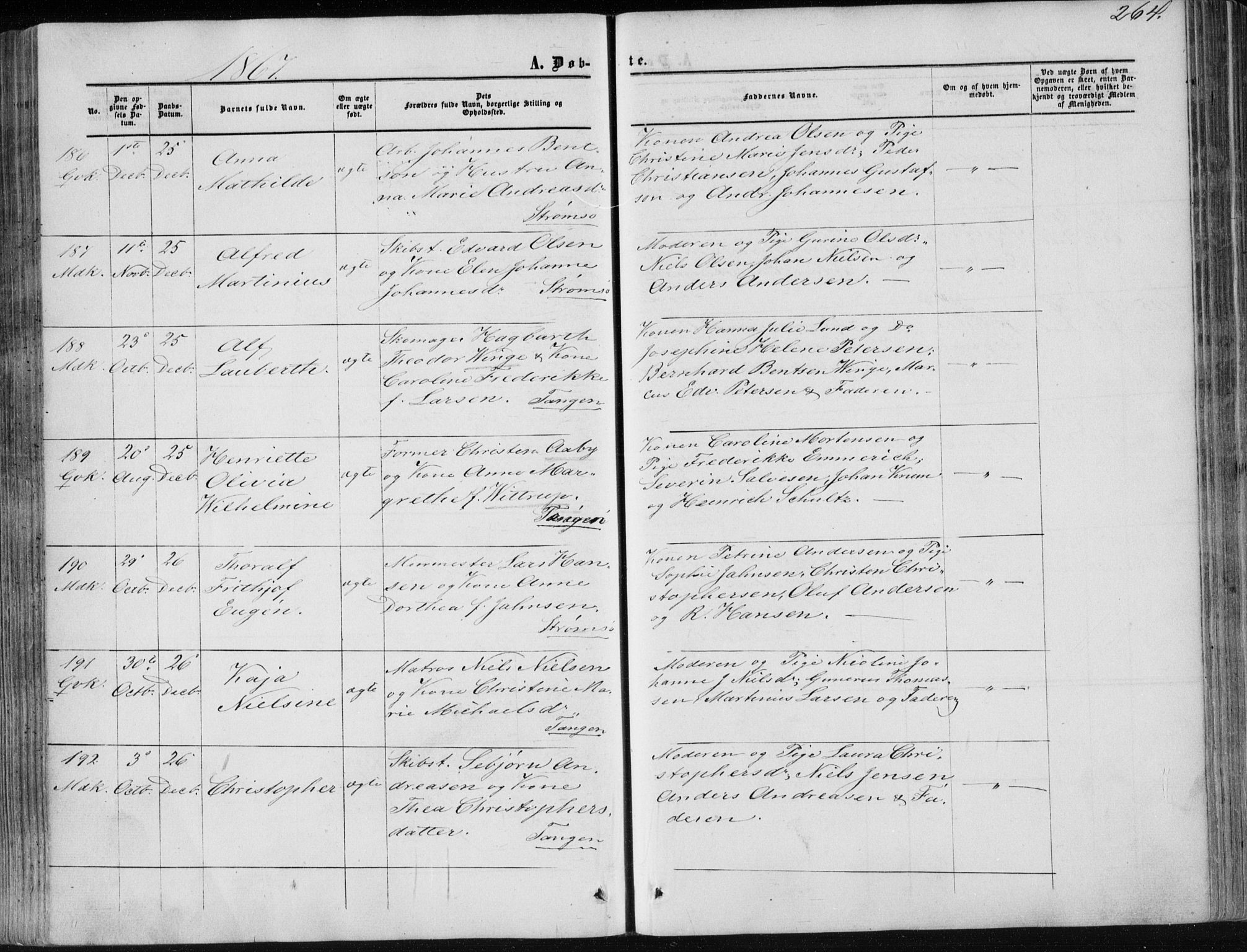 Strømsø kirkebøker, AV/SAKO-A-246/F/Fa/L0015: Parish register (official) no. I 15, 1859-1868, p. 264