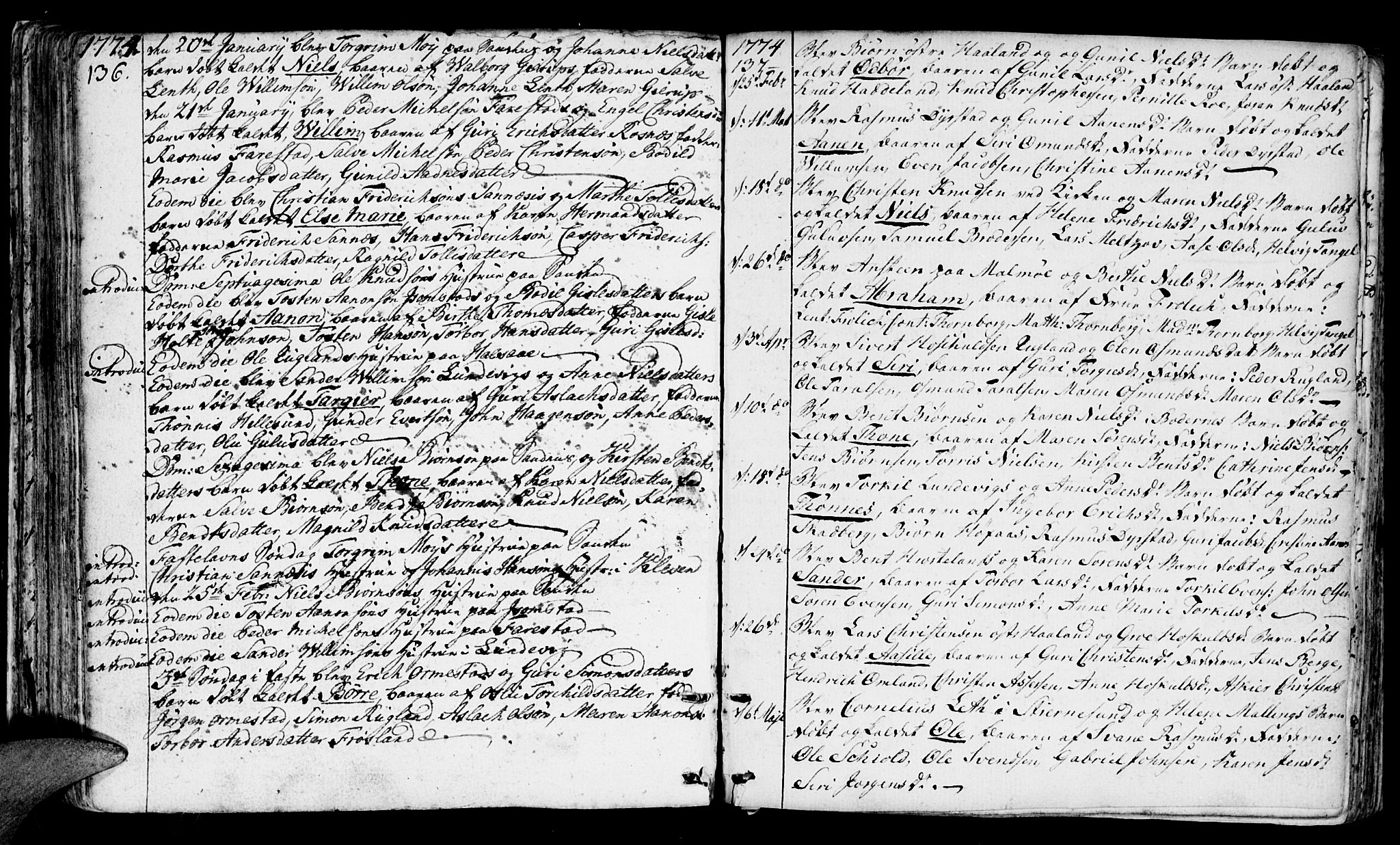 Mandal sokneprestkontor, AV/SAK-1111-0030/F/Fa/Faa/L0003: Parish register (official) no. A 3, 1748-1794, p. 136-137